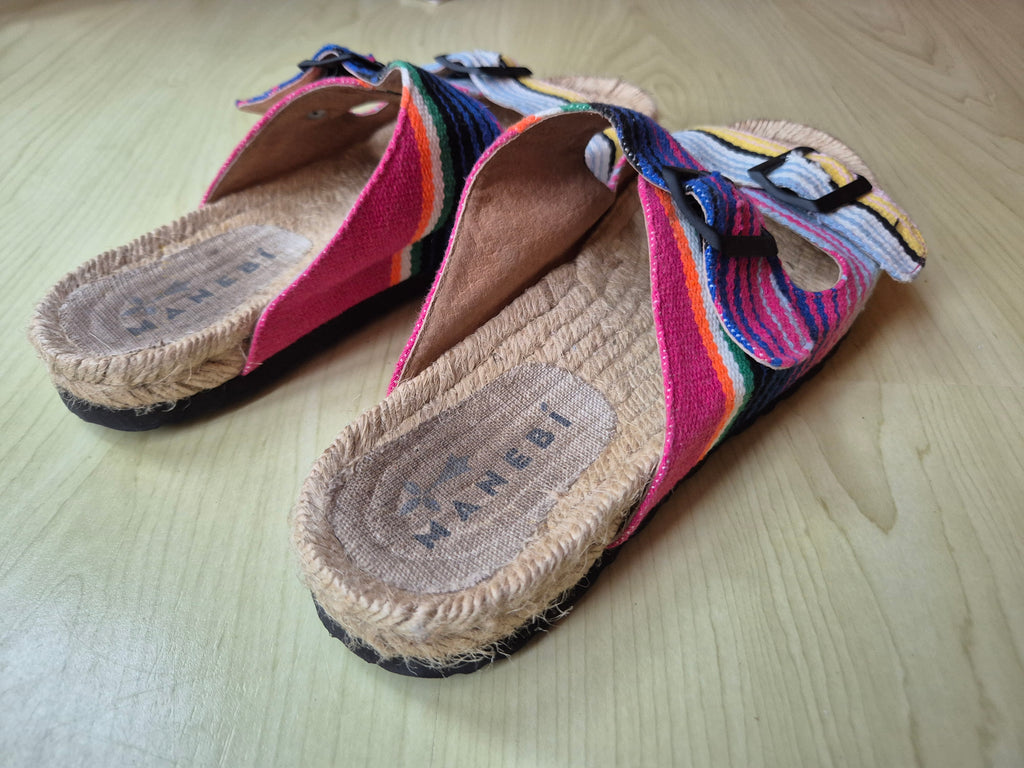 Manebí “Tulum” Espadrille Slides | Bunte Streifen | EU 39 | Guter Zustand