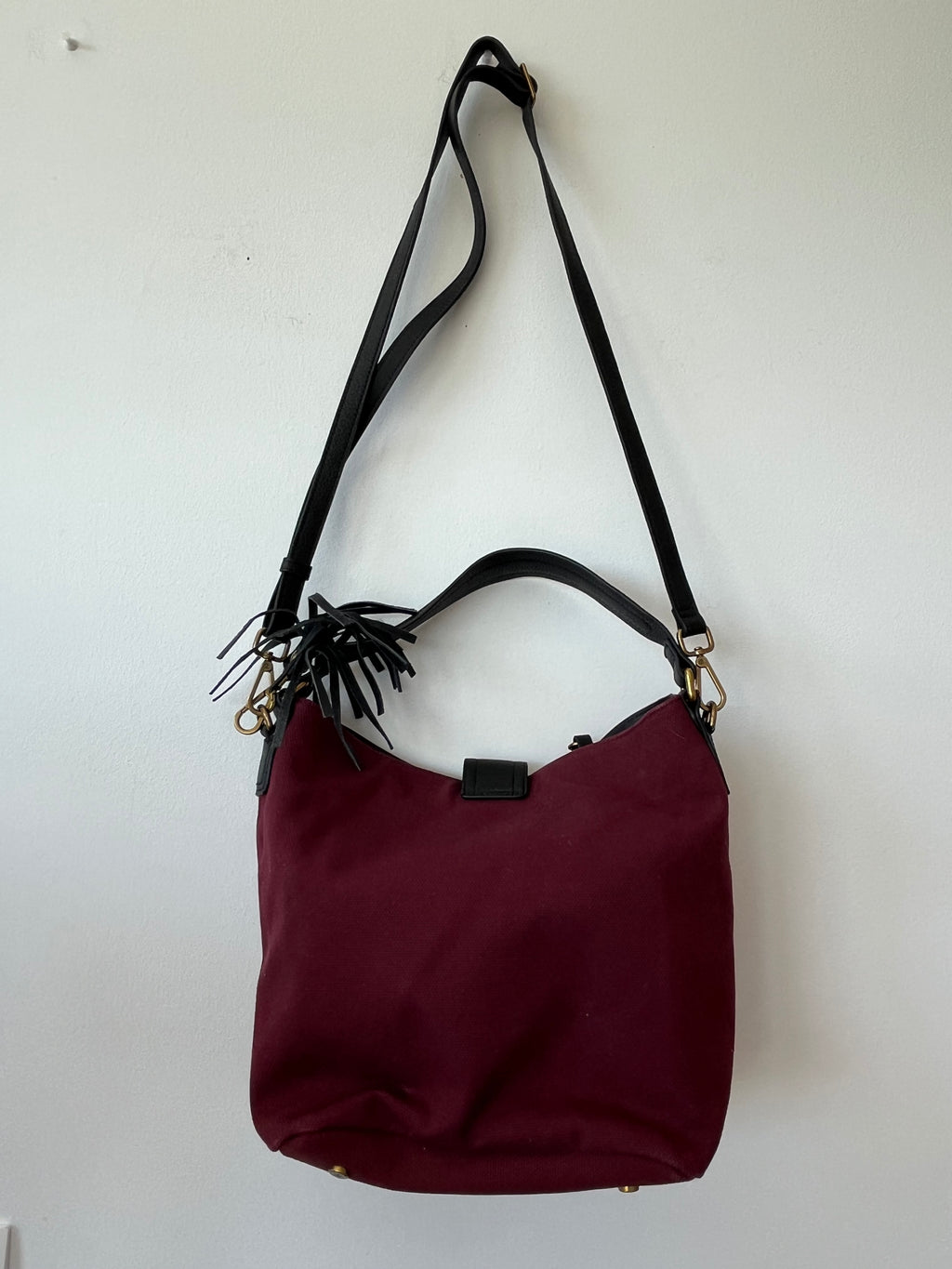 Marc O’Polo Schultertasche Canvas & Leder, bordeaux, Medium, sehr guter Zustand
