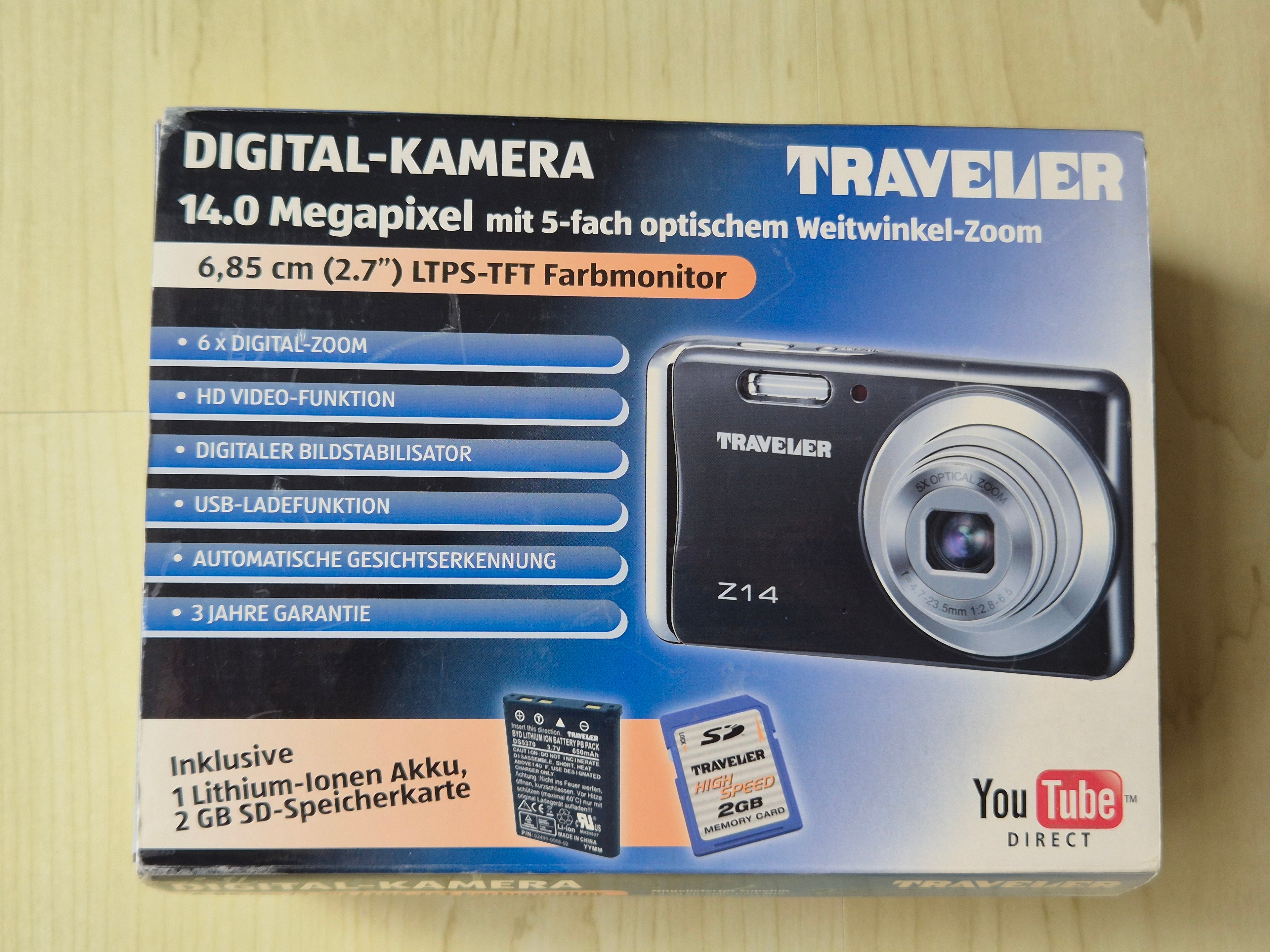 Traveler Z14 14MP Kompaktkamera Schwarz – 5x Zoom, OVP, Gebrauchszustand