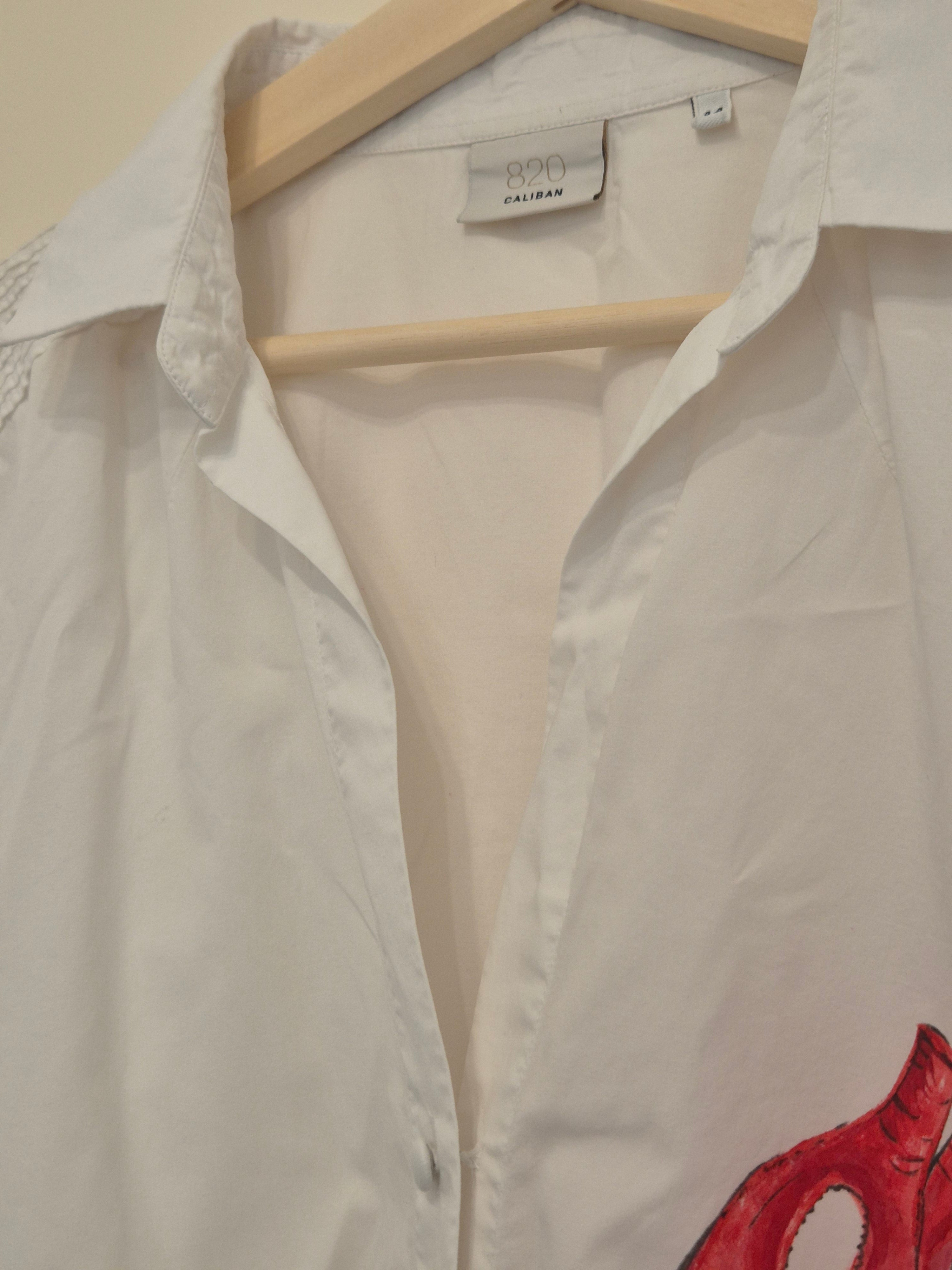 Caliban Crystal Heart Women's Blouse IT 44 White Red Embroidered Cotton Good