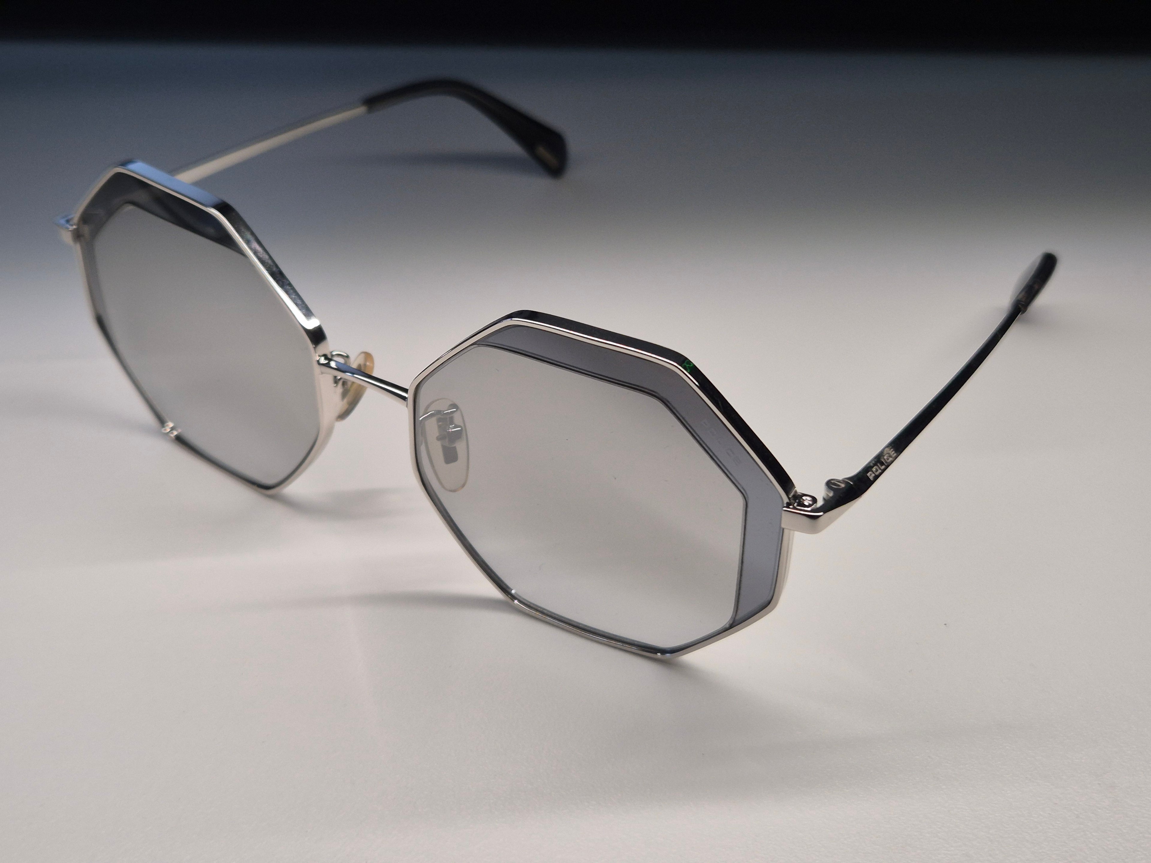 POLICE Octagon Sunglasses, Metal, Silver, Size 53x19 140, Very Good