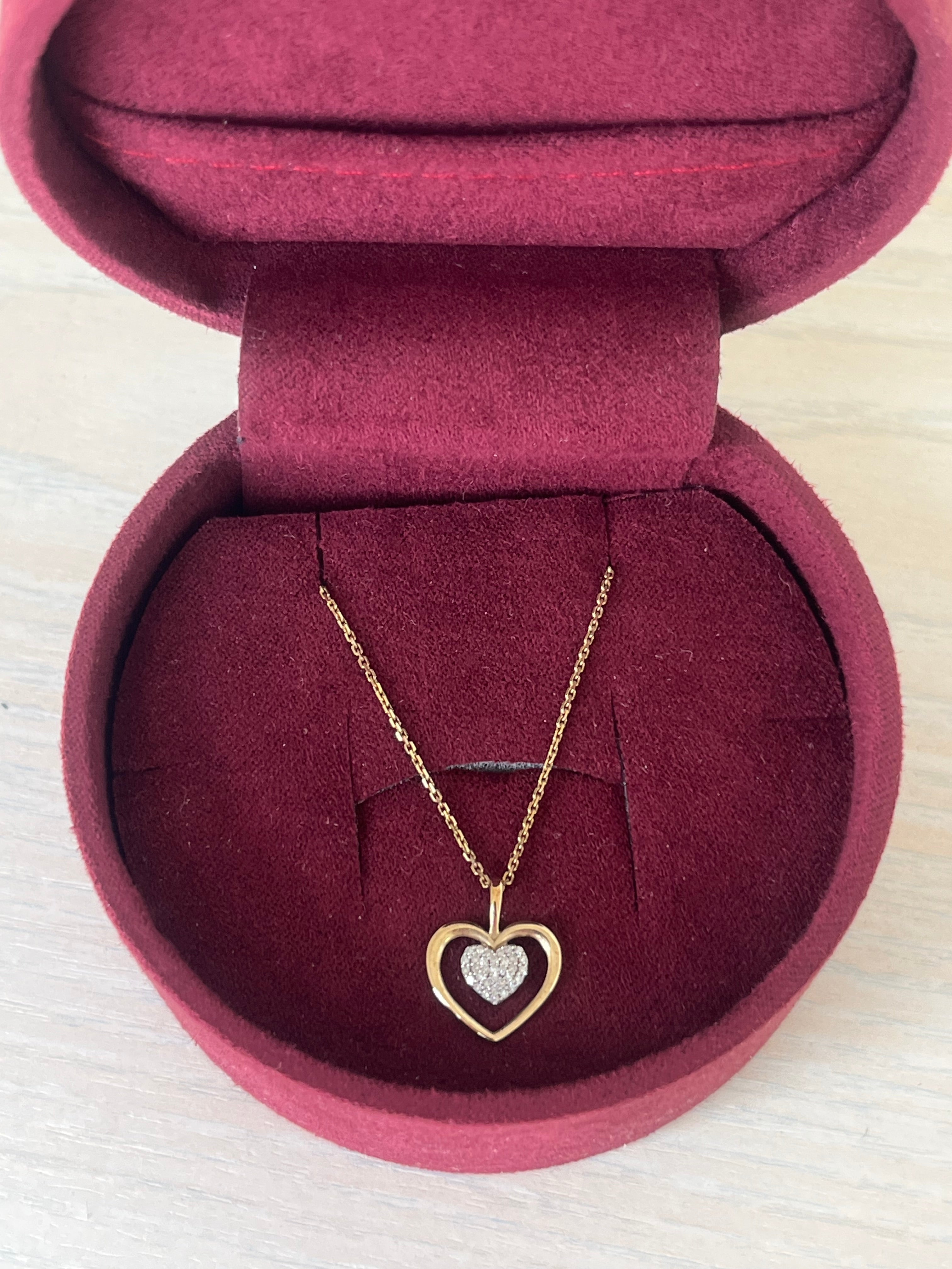 Atelier du Diamant Herz-Kette – 18K vergoldet, 925 Silber, Diamant, Wie Neu