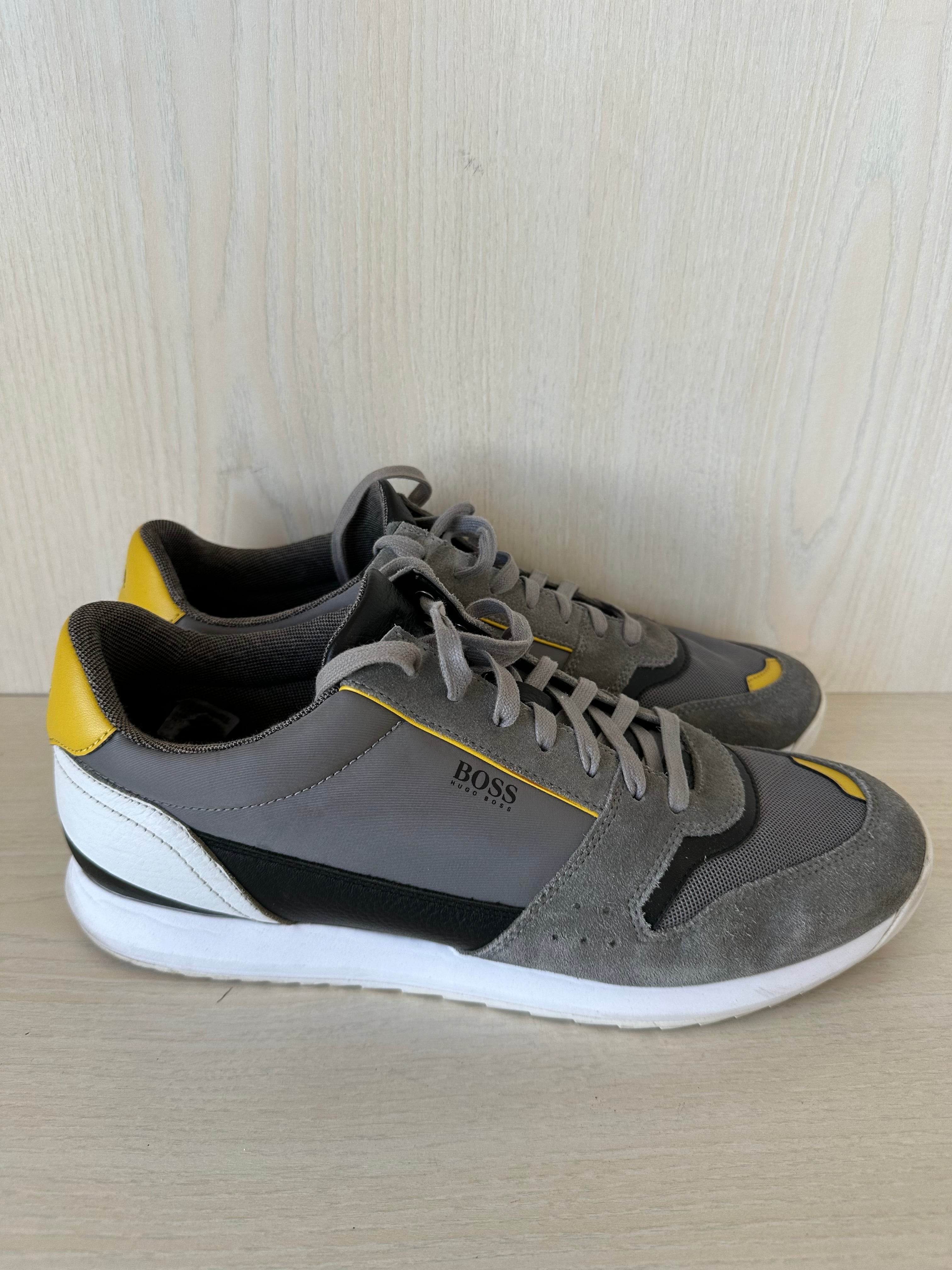 BOSS Icelin_Runn Sneaker – Grau/Gelb, Gr. 44, Guter Zustand