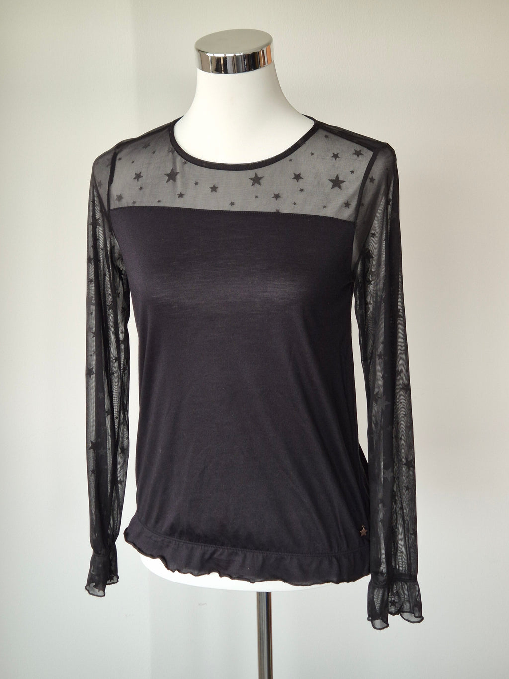 Sandwich Damen Star Pattern Langarmshirt XS Schwarz, sehr guter Zustand