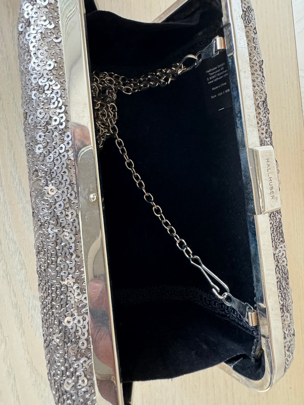 Hallhuber Sequin Box Clutch – Silver, Small, Very Good Condition