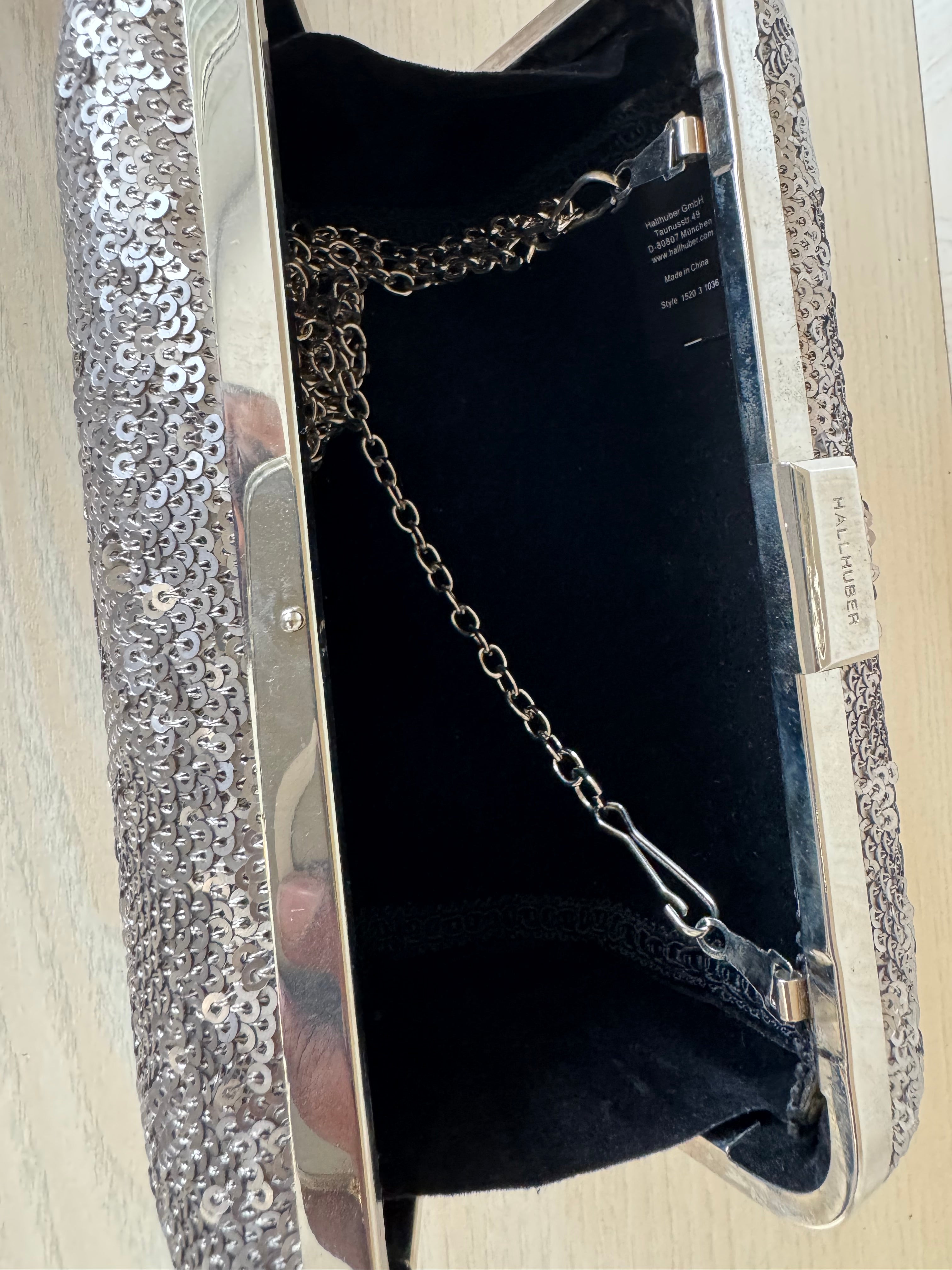 Hallhuber Sequin Box Clutch – Silver, Small, Very Good Condition