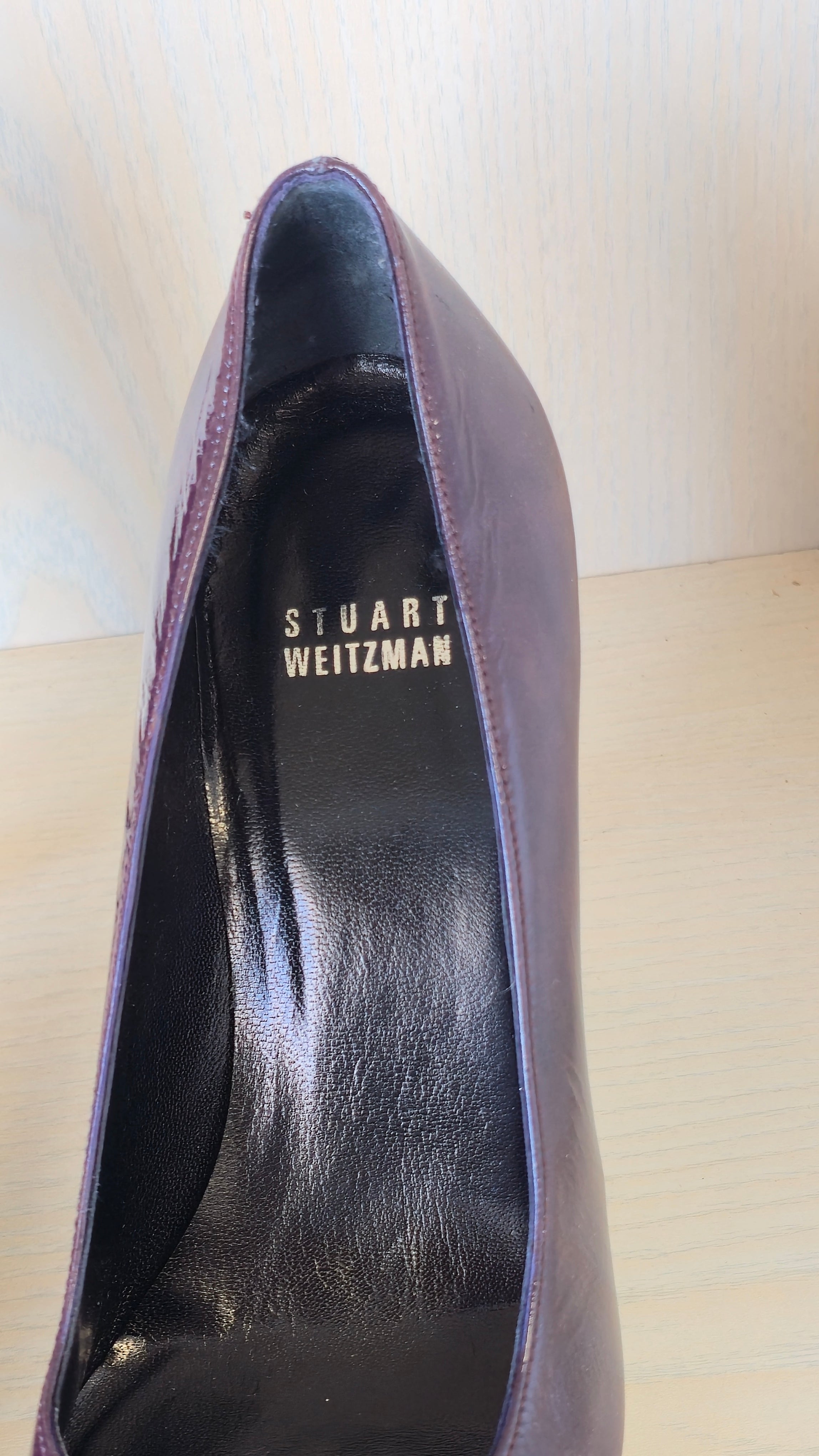 Stuart Weitzman Fever Pumps – Patent Leather, Burgundy, Size 38, Good Condition