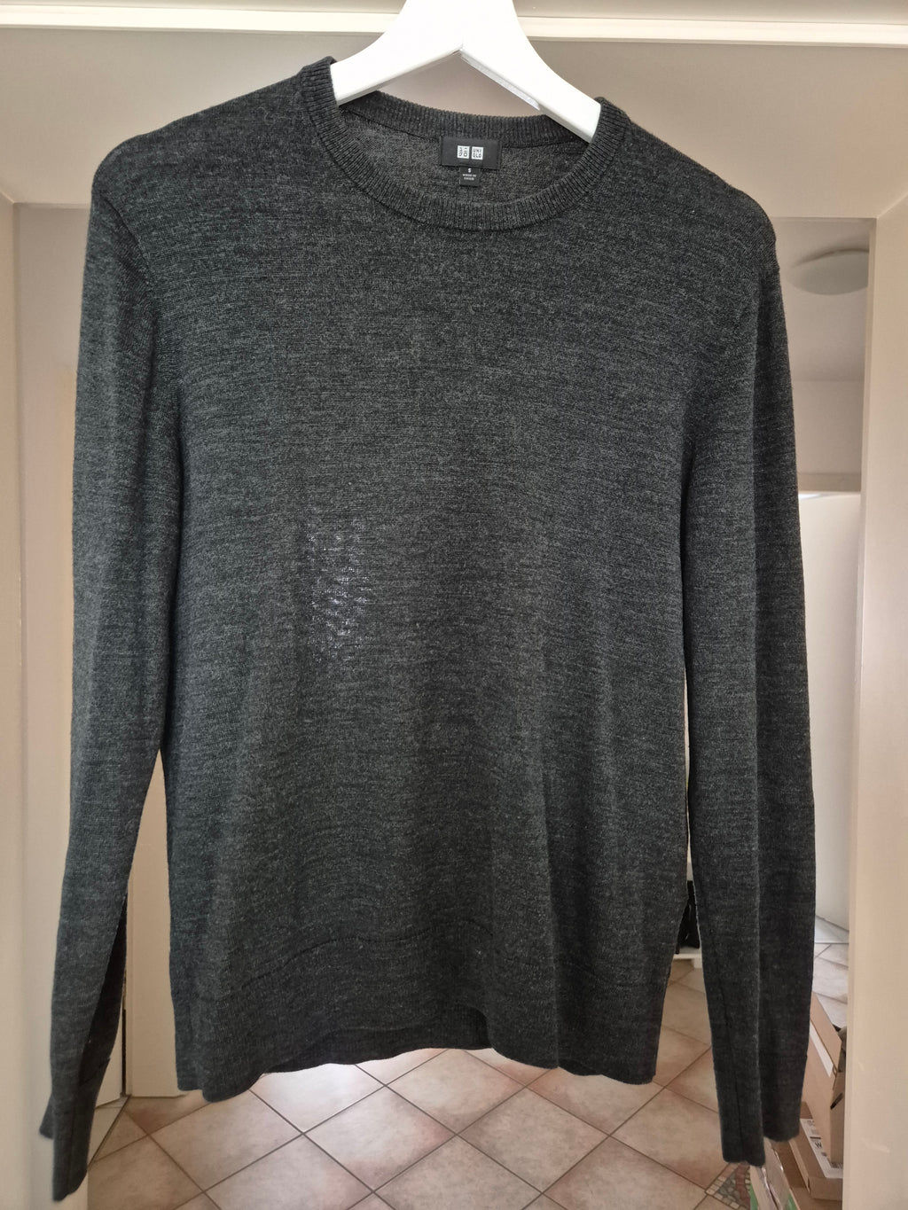 UNIQLO Extra Fine Merino Wool Crew-Neck Sweater, Size S, Navy Blue, Very Good