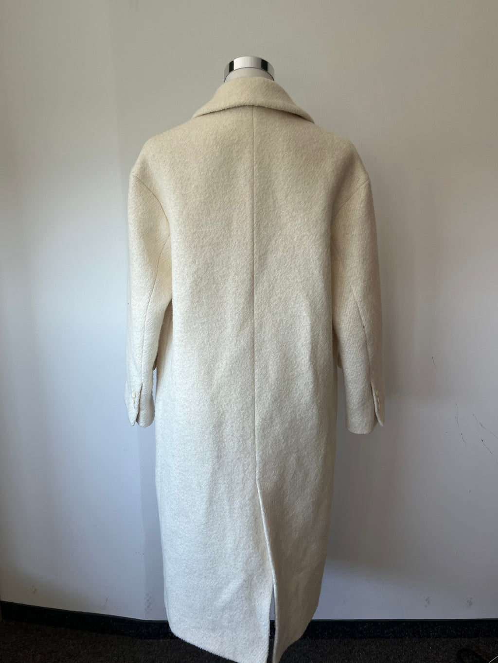 Zara Wool Blend Double-Breasted Coat, Ecru White, Size M, Poor Condition