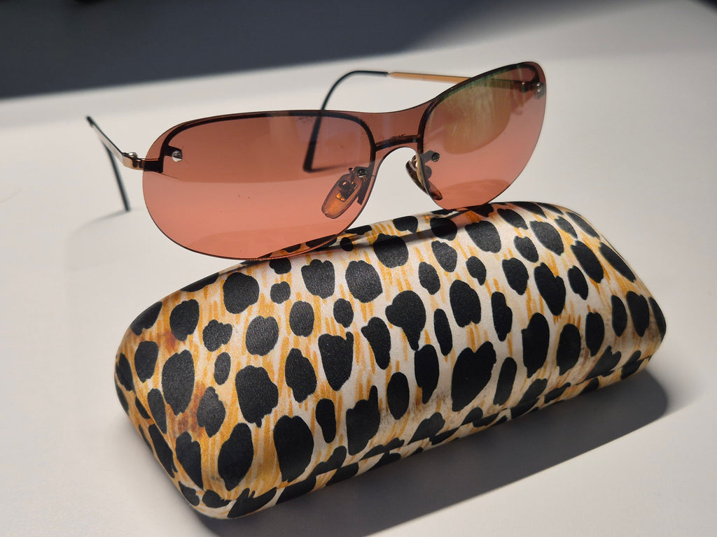 Dolce & Gabbana Shield Sonnenbrille – Braun/Gold, mit Hartschale, guter Zustand