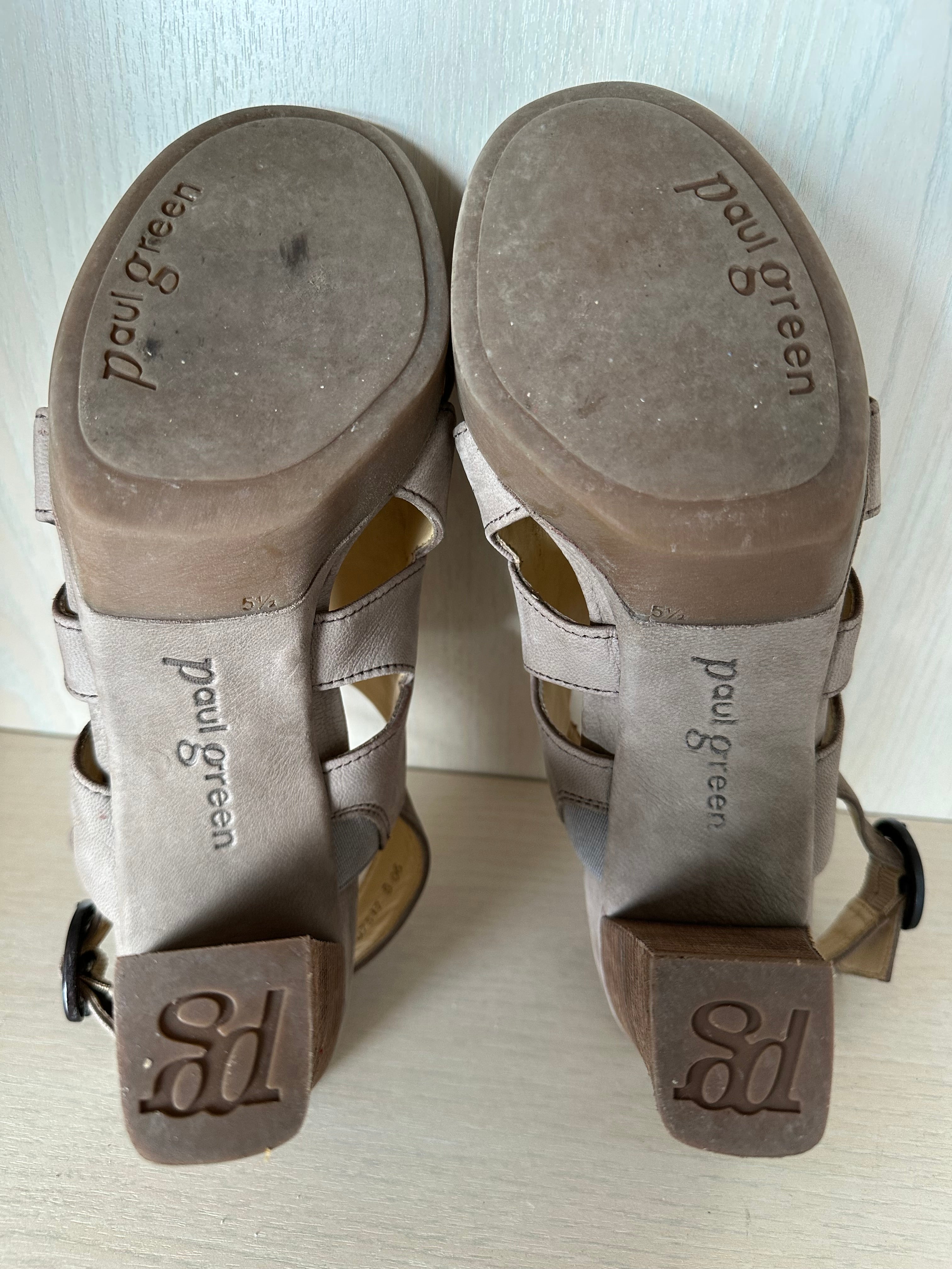 Paul Green “Reba” Leather Slingback Sandals, Beige, Size 5.5 UK, Good Condition