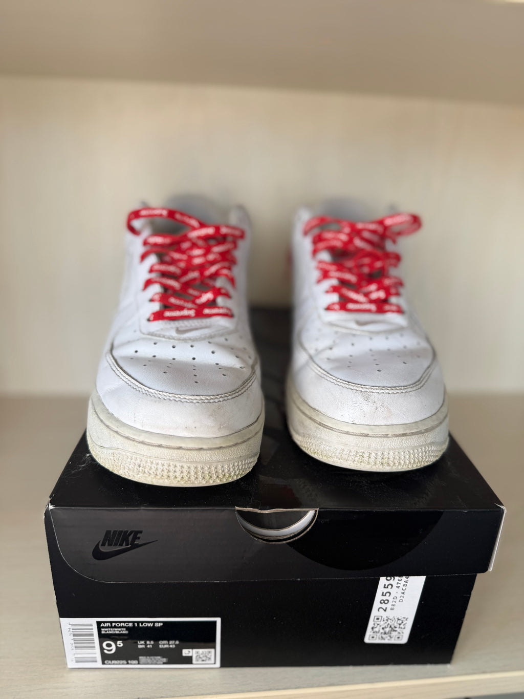 Supreme x Nike Air Force 1 Low Weiß EU 43 – gebraucht, Box Logo