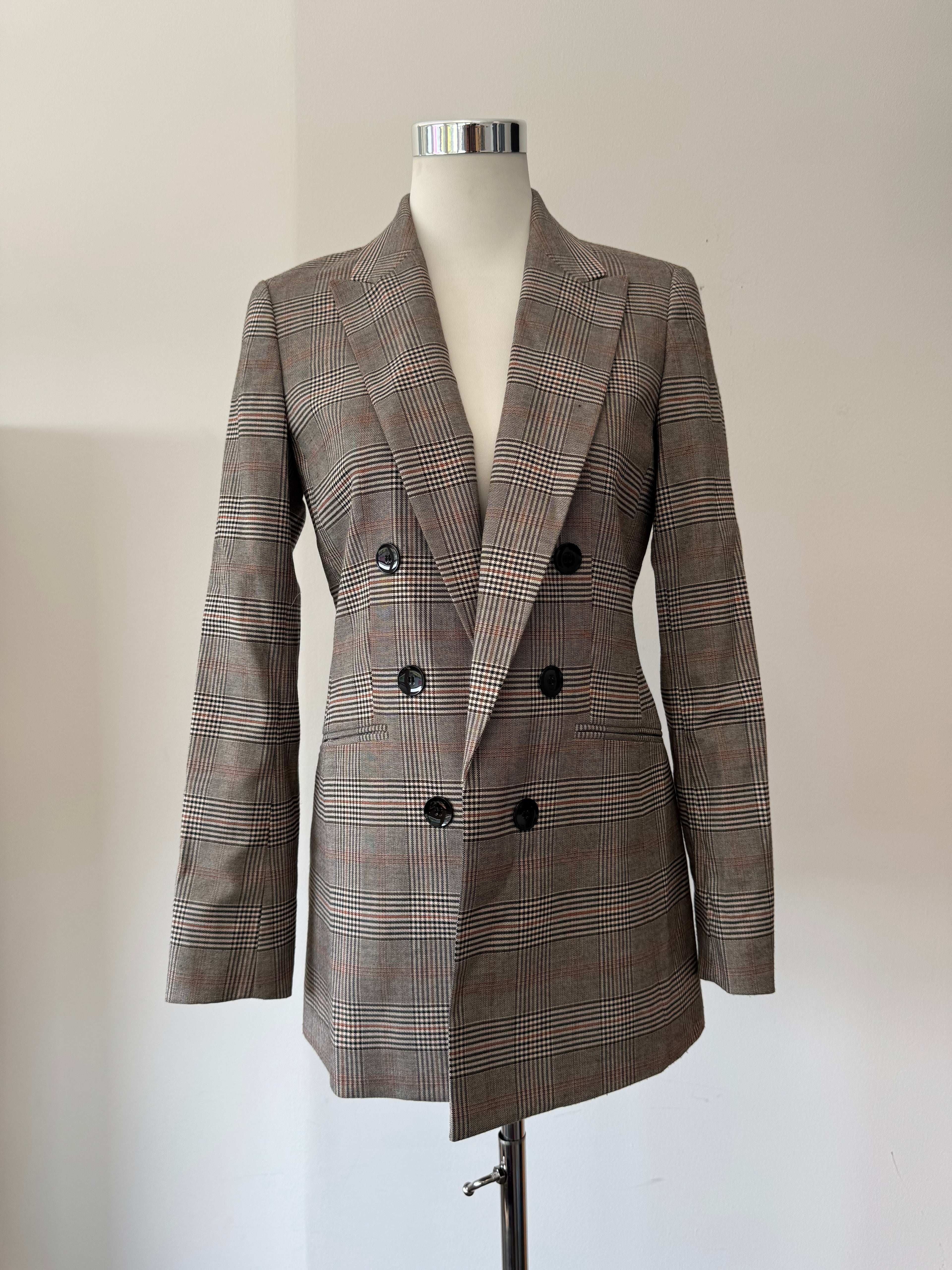 Bar III Glen Plaid Doppelreihiger Blazer Braun Check Gr. S – Wie Neu