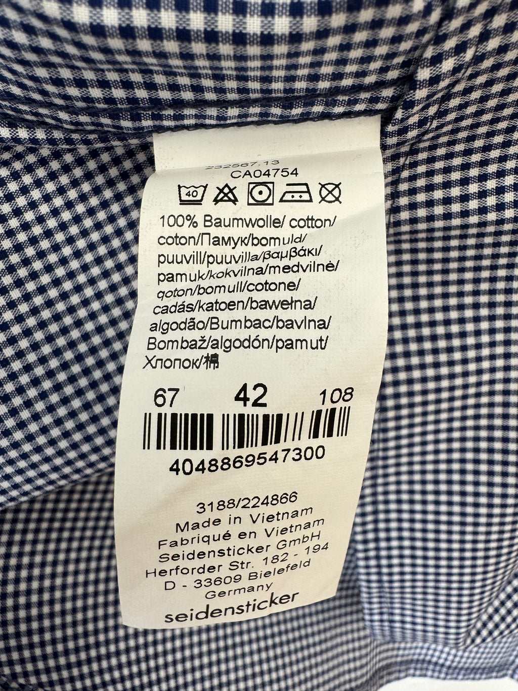 Seidensticker Tailored Shirt – Blue-White Check, Size 42, Very Good Condition