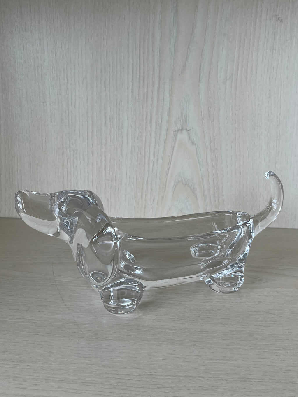 Art Vannes France Crystal Dachshund Dish, Signed, 23cm, Good Condition