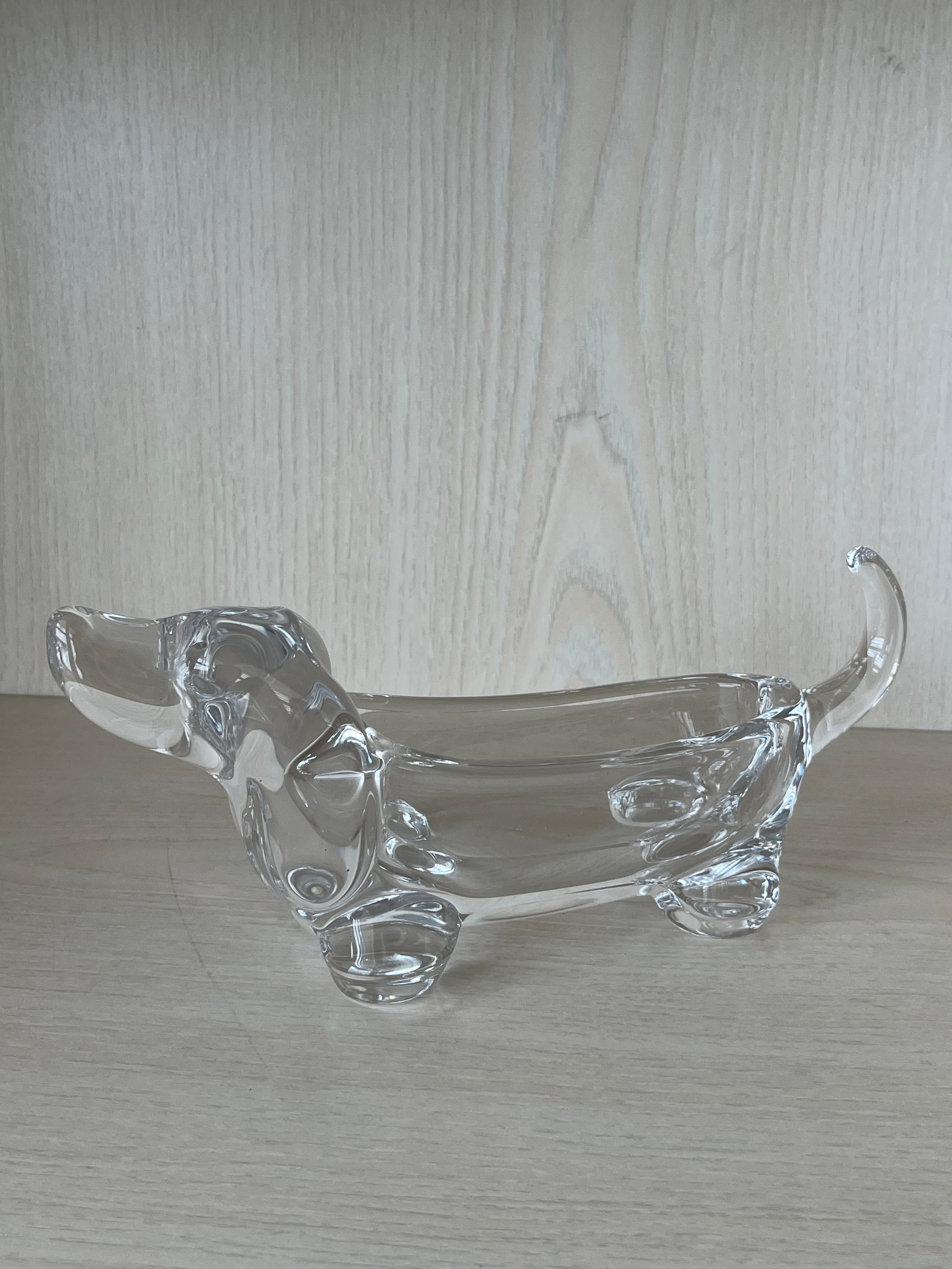 Art Vannes France Crystal Dachshund Dish, Signed, 23cm, Good Condition