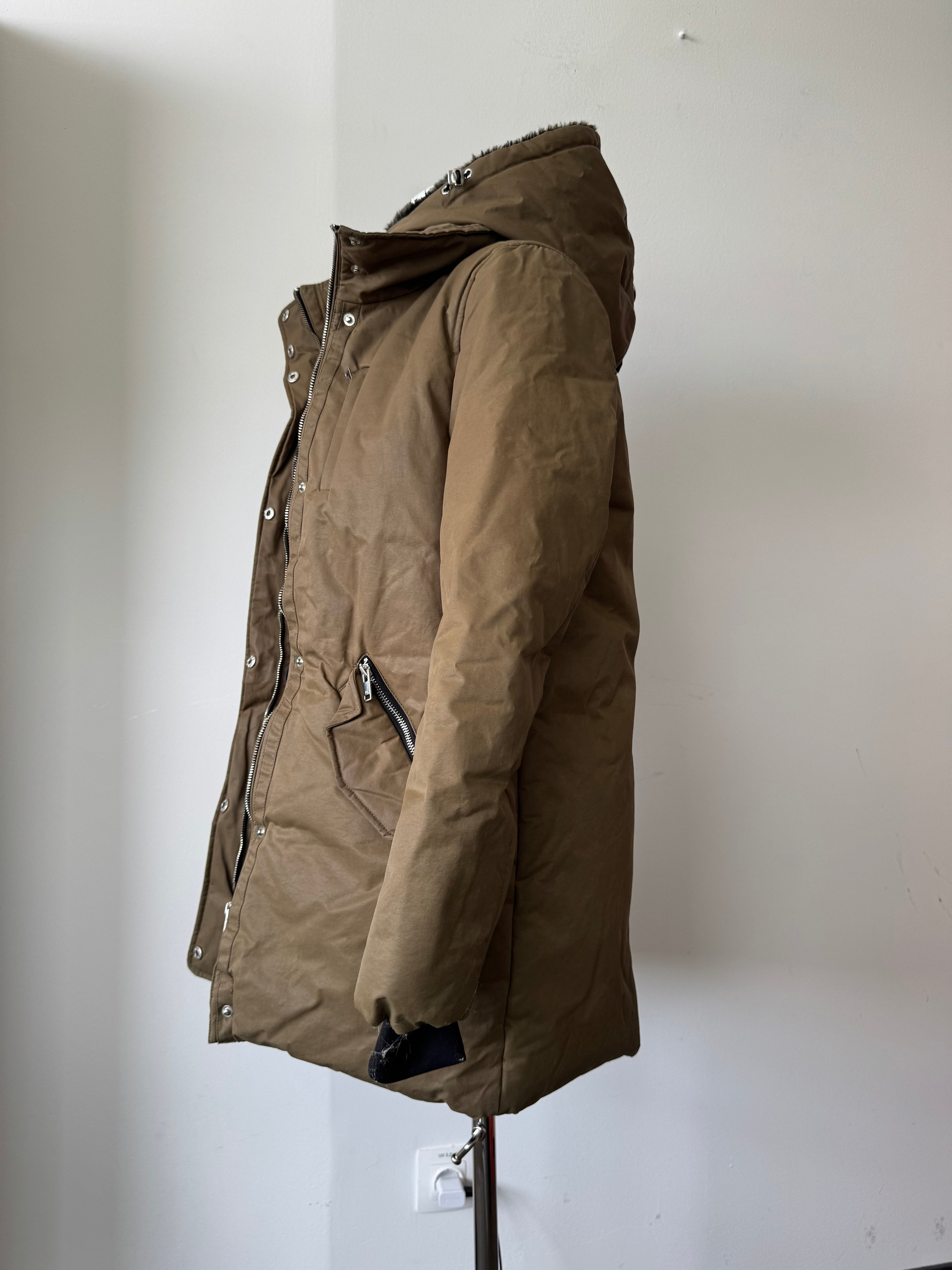 Mango Casual Parka Women’s M Khaki-Brown Faux Fur Hood Normal Use