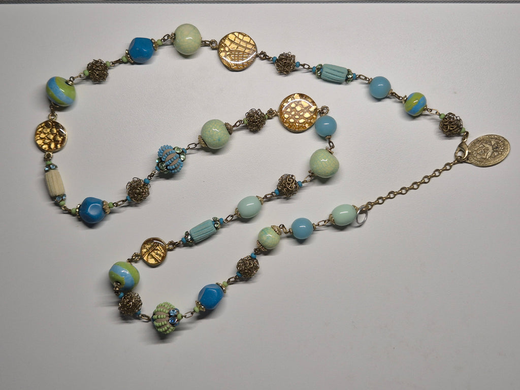 Konplott Statementkette Seafoam – Grün/Blau, Messing, ca. 60 cm, Sehr gut