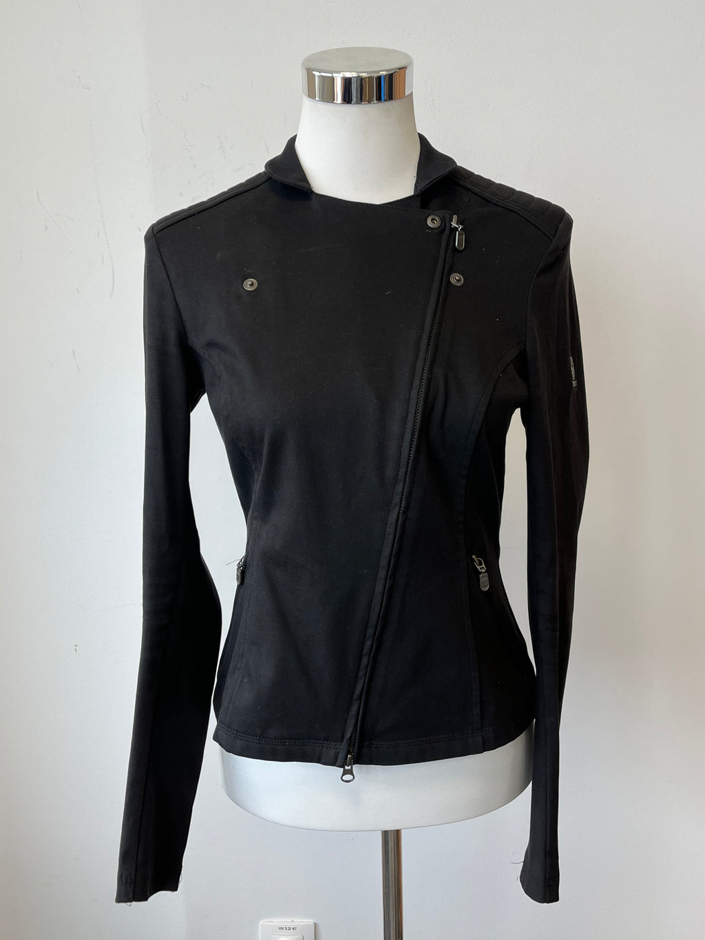 Belstaff Women's Stretch Cotton Biker Jacket Black Size 42 Very Good