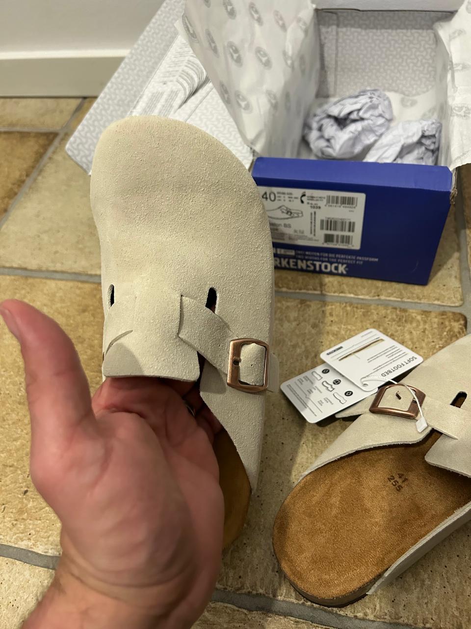 Birkenstock Boston Clogs – Veloursleder, Taupe, Größe 40, Neu