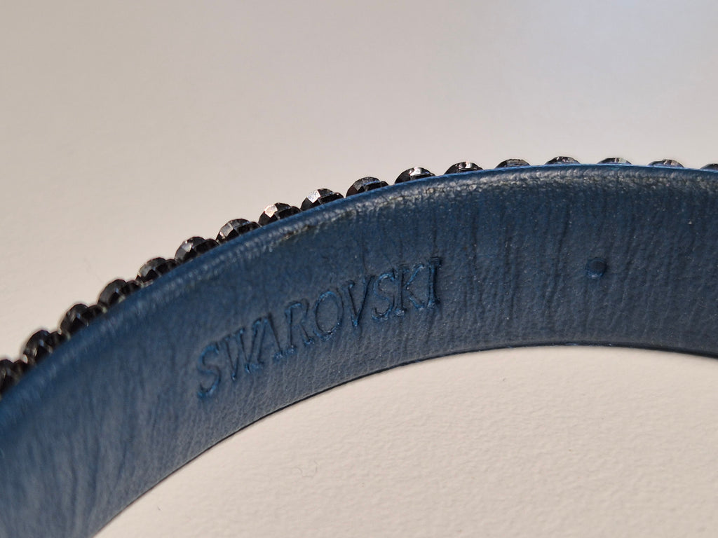 Swarovski Crystal Leather Bracelet Blue Medium, Very Good Condition