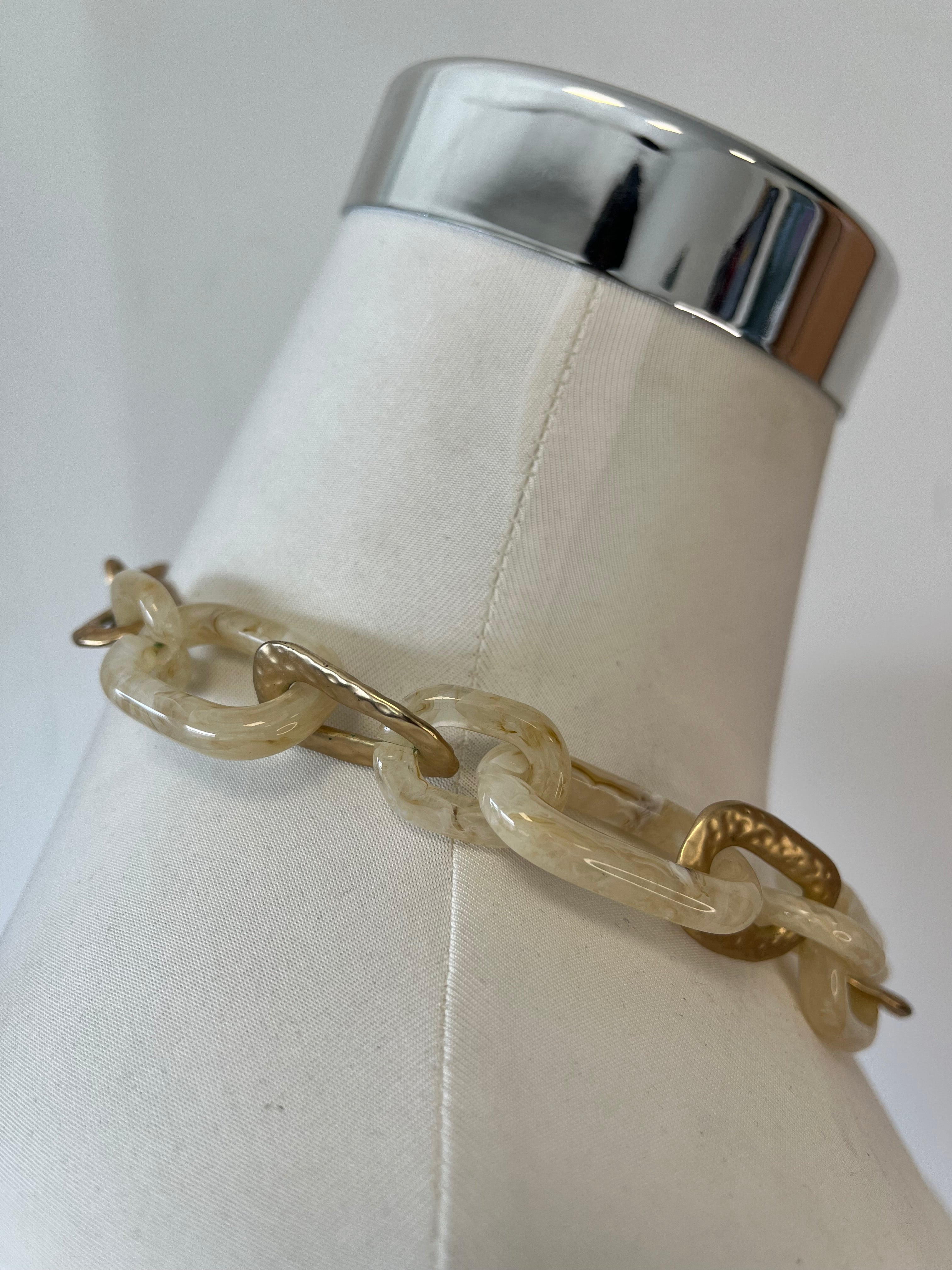 Biba Kettenhalskette Acryl & Metall Verstellbar Weiß Silber Sehr Gut 28cm