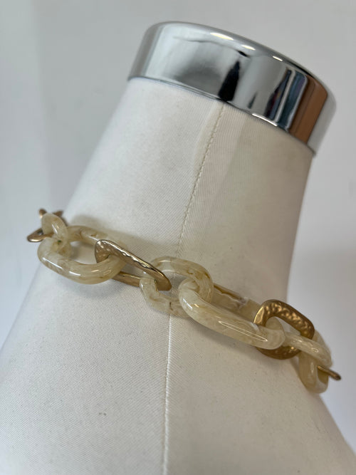Biba Kettenhalskette Acryl & Metall Verstellbar Weiß Silber Sehr Gut 28cm