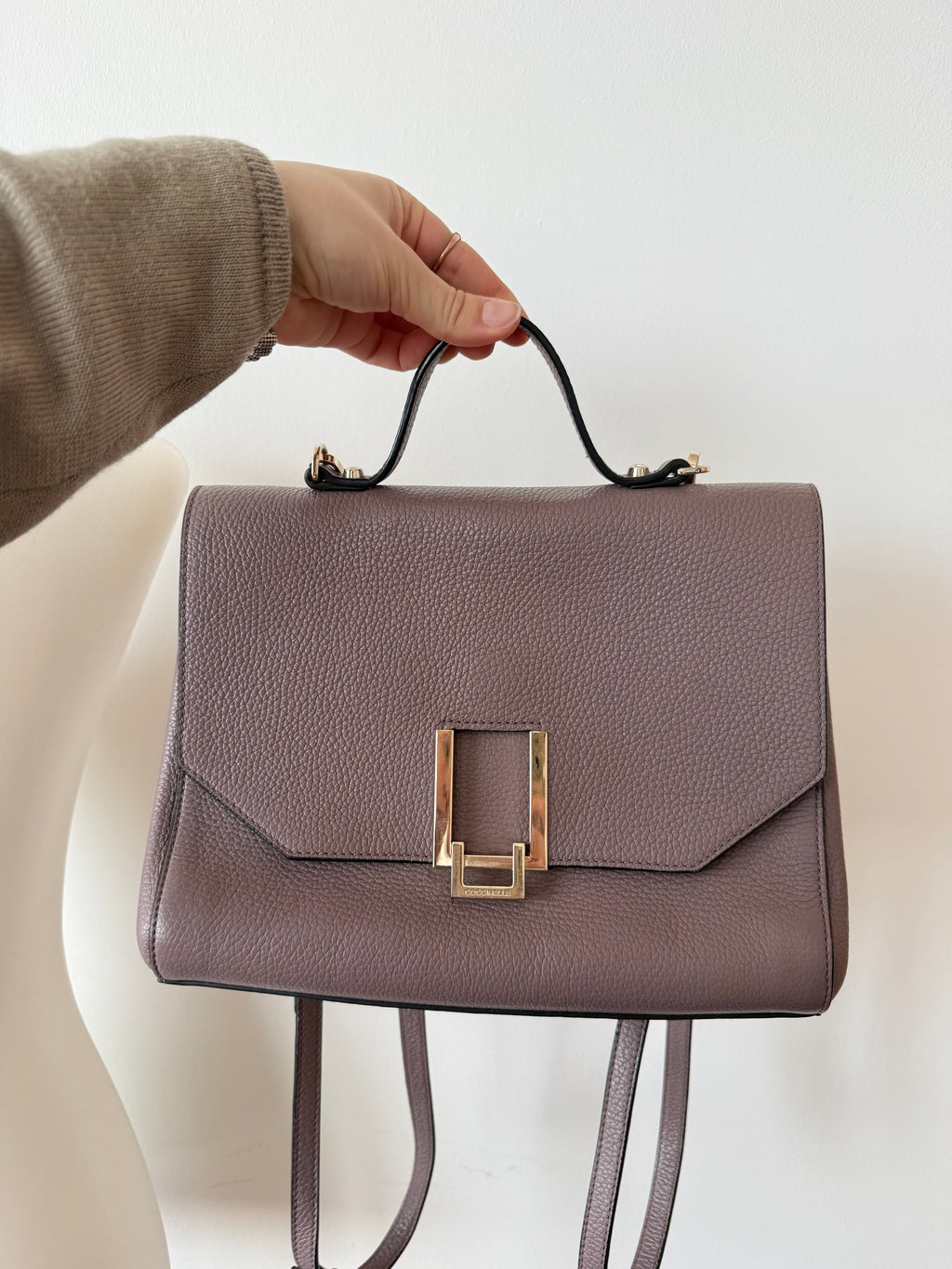 Coccinelle Arlettis Medium Grain-Leather Bag Taupe/Mauve – Very Good