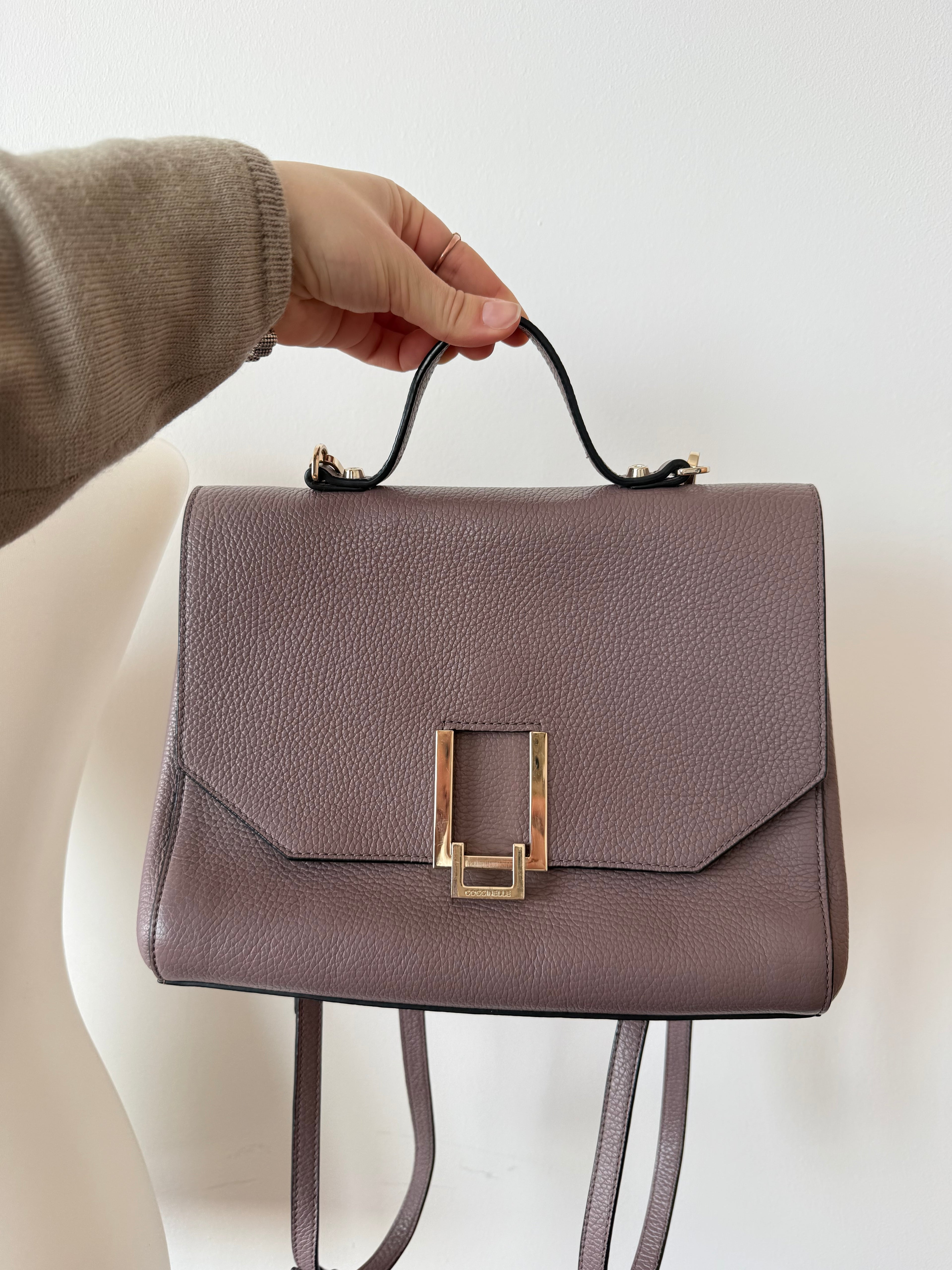 Coccinelle Arlettis Medium Grain-Leather Bag Taupe/Mauve – Very Good