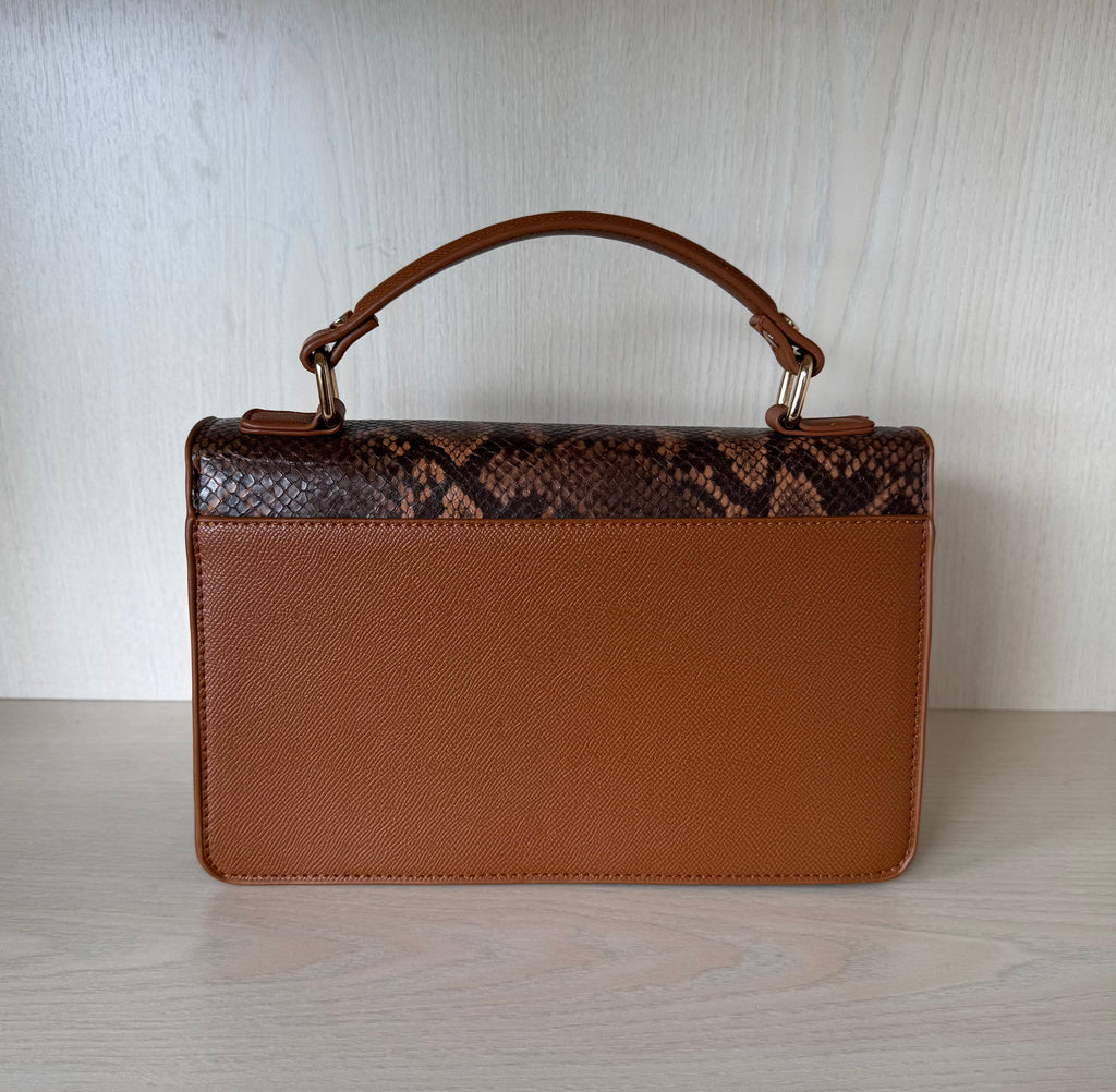 Hallhuber Medium Python Print Vegan Leather Satchel Brown Very Good Condition