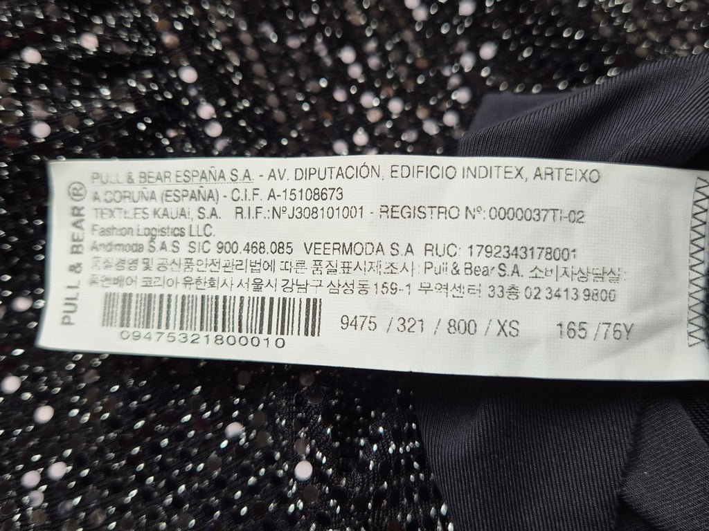 Pull&Bear Sequin Long Sleeve Bodysuit | XS | Black | Very Good