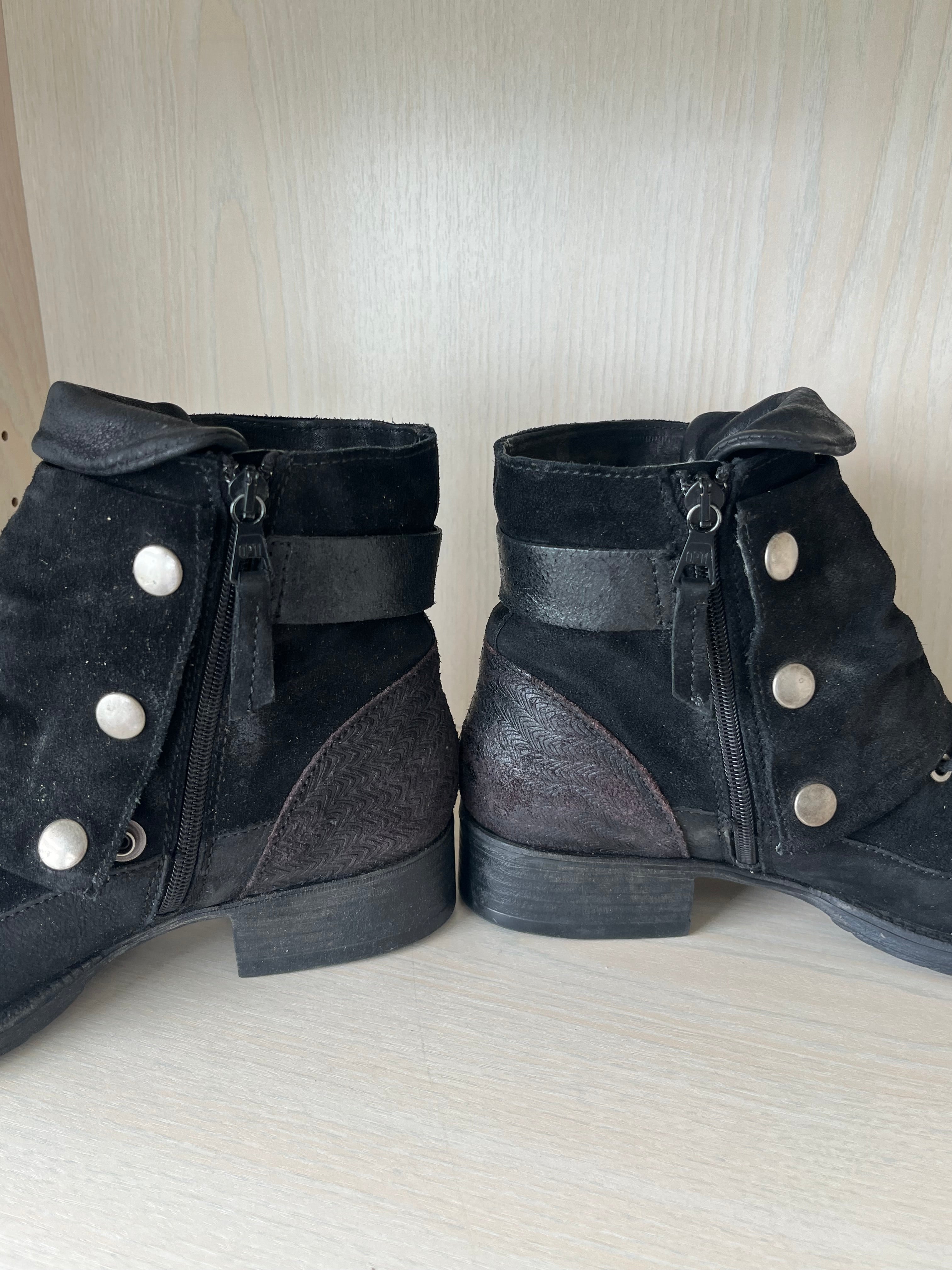 Martina Buraro Ankle Moto Bootie – Leder, Schwarz, Gr. 39, Guter Zustand