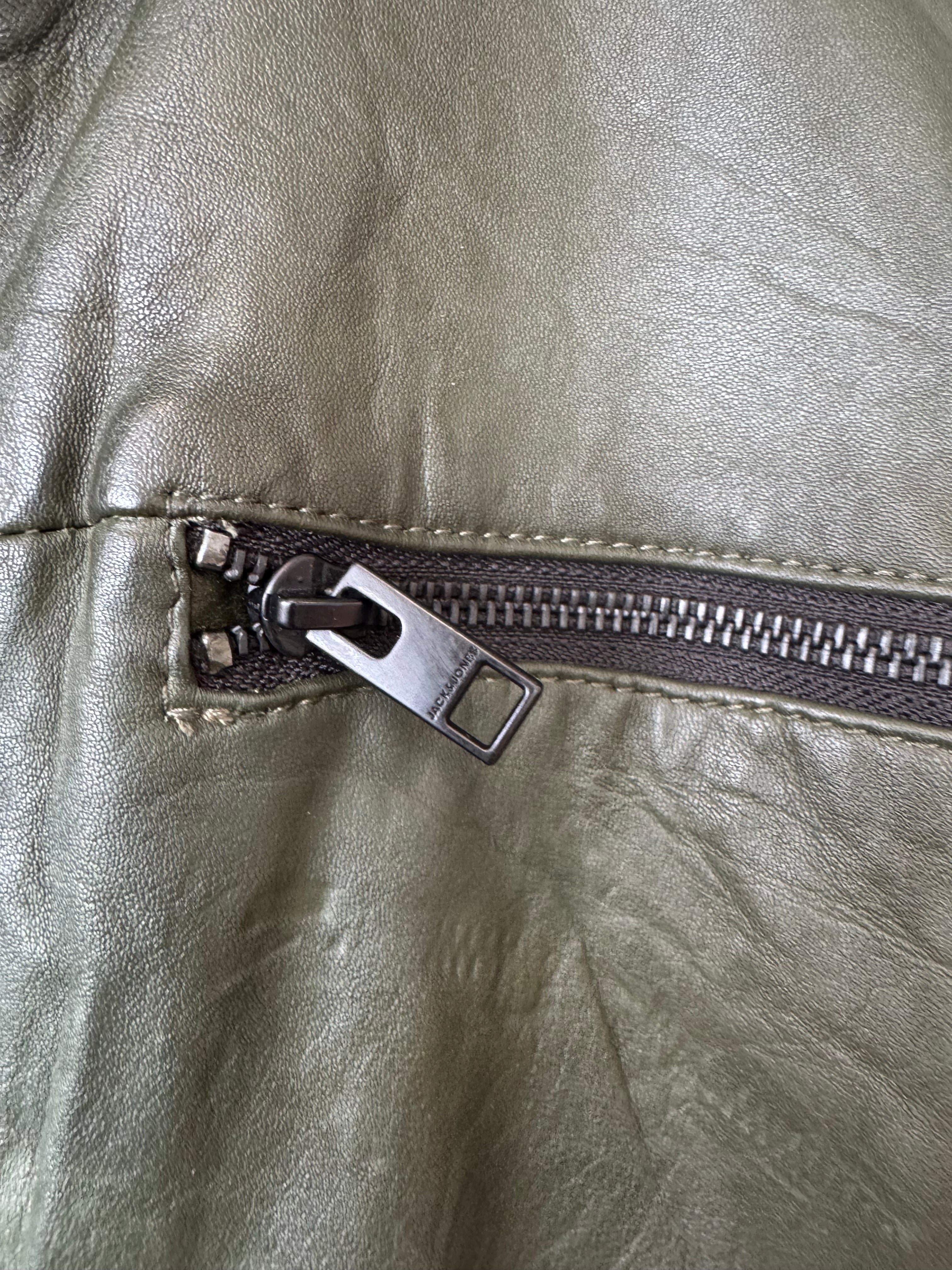 Jack & Jones Leder Bikerjacke, Olivgrün, Größe XL, guter Zustand