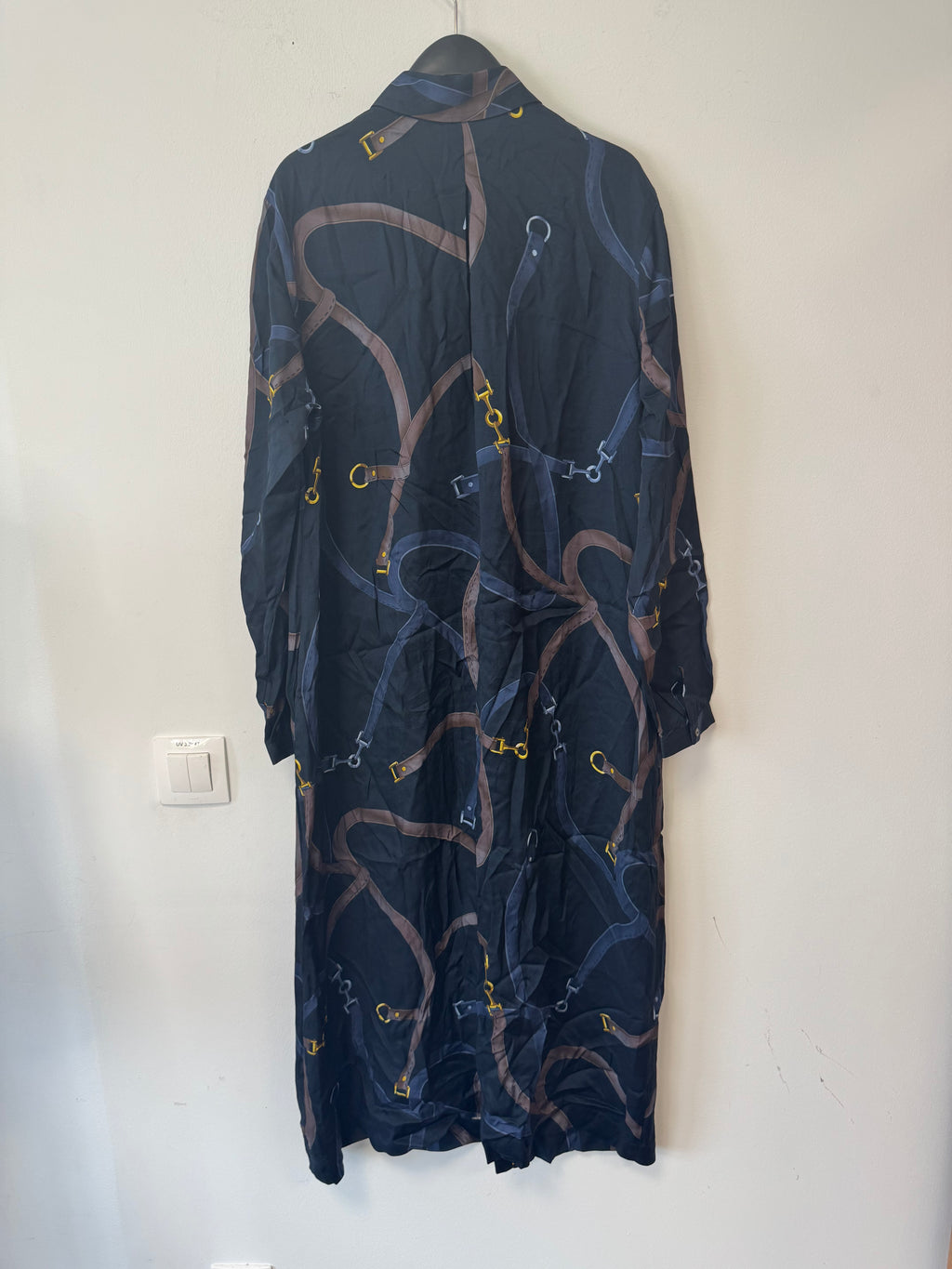 0039 Italy Seidenkleid M Navy Multicolor mit Gürtel Sehr Gut