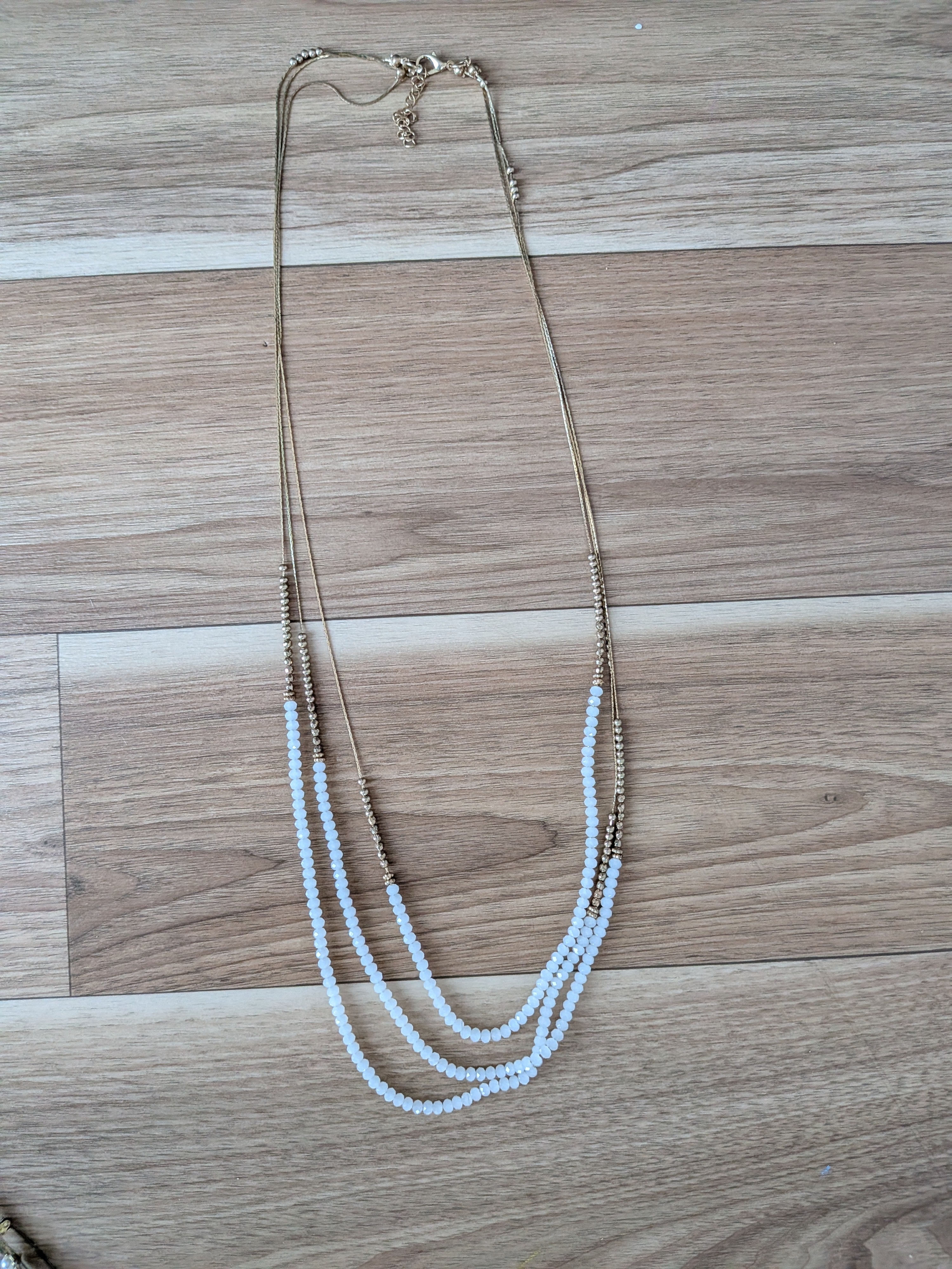 LOFT Layered Gold & White Beaded Necklace, 32, Very Good Condition