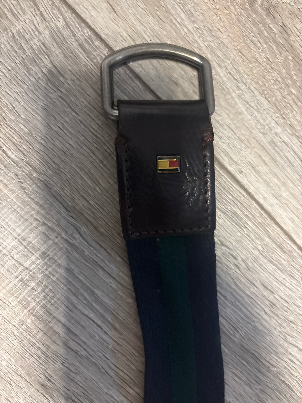 Tommy Hilfiger D-Ring Gürtel 100 cm Schwarz/Grün Leder & Stoff, guter Zustand