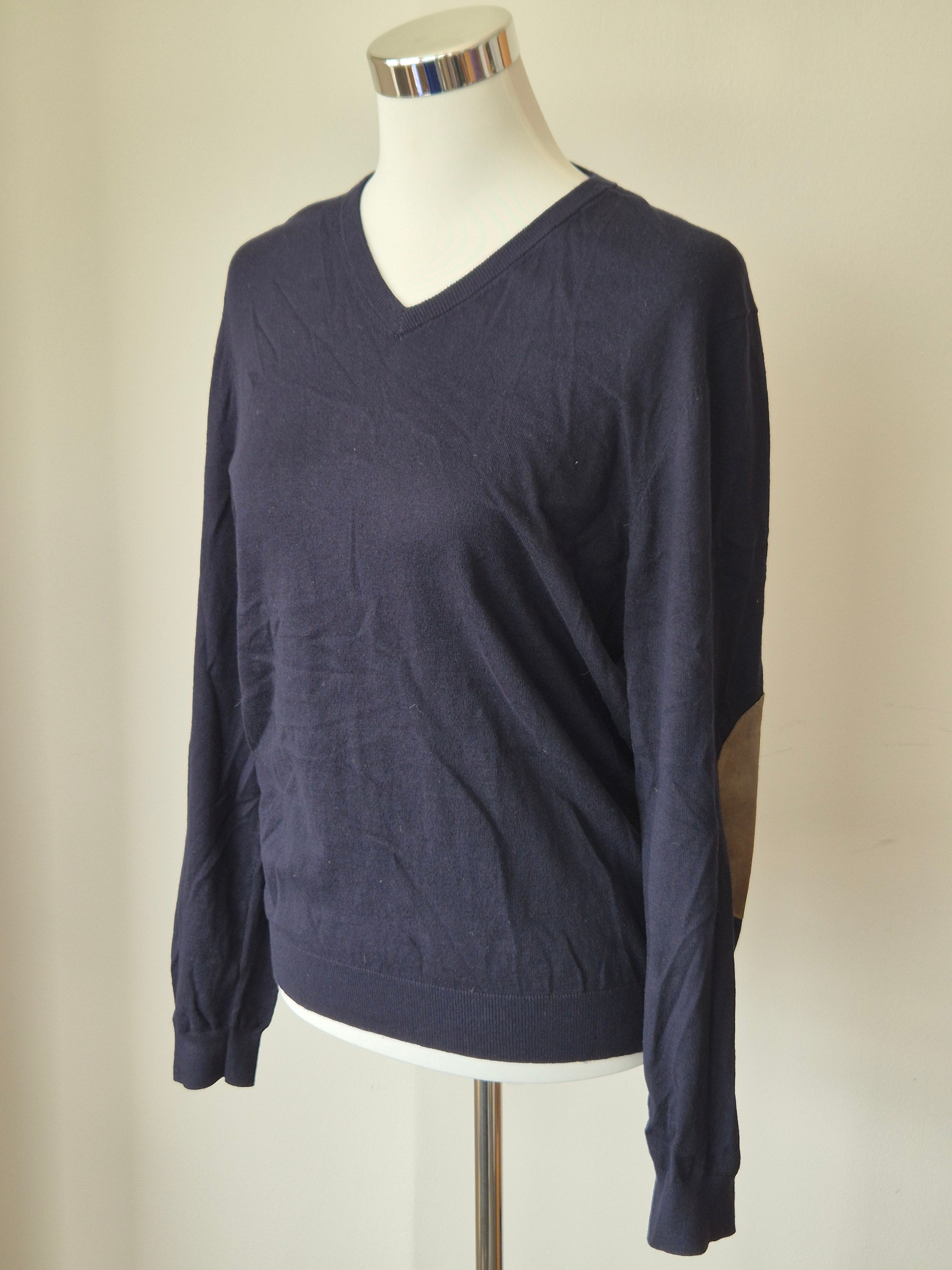 Massimo Dutti Men’s Navy Fine-Gauge V-Neck Sweater, Size M, Very Good