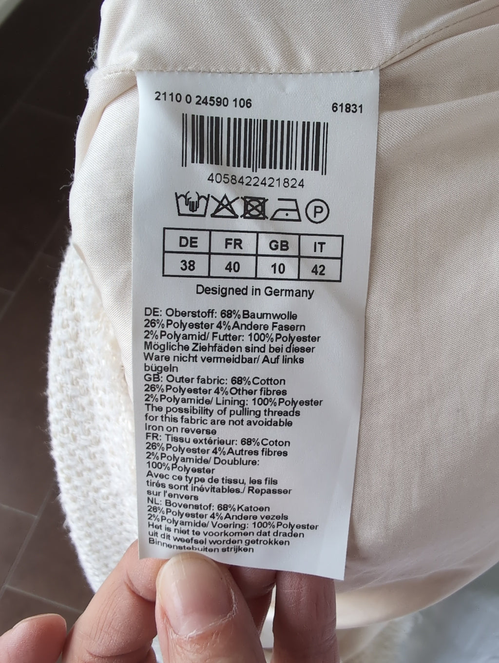 Hallhuber Tweed Skirt | EU 38 (UK 10) | Off-White | Very Good Condition