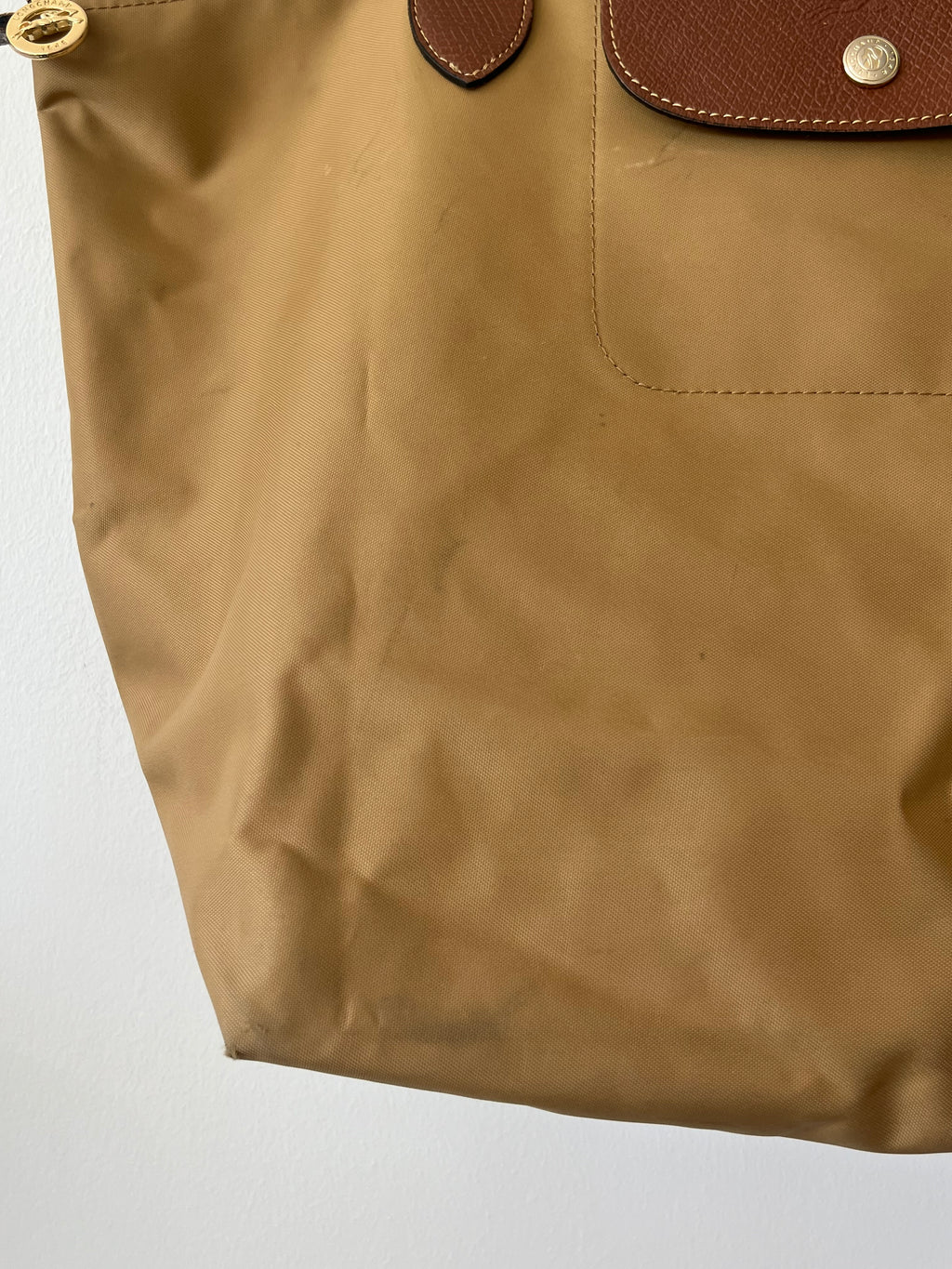 Longchamp Le Pliage Nylon Tote – Khaki, Medium, lange Henkel, guter Zustand