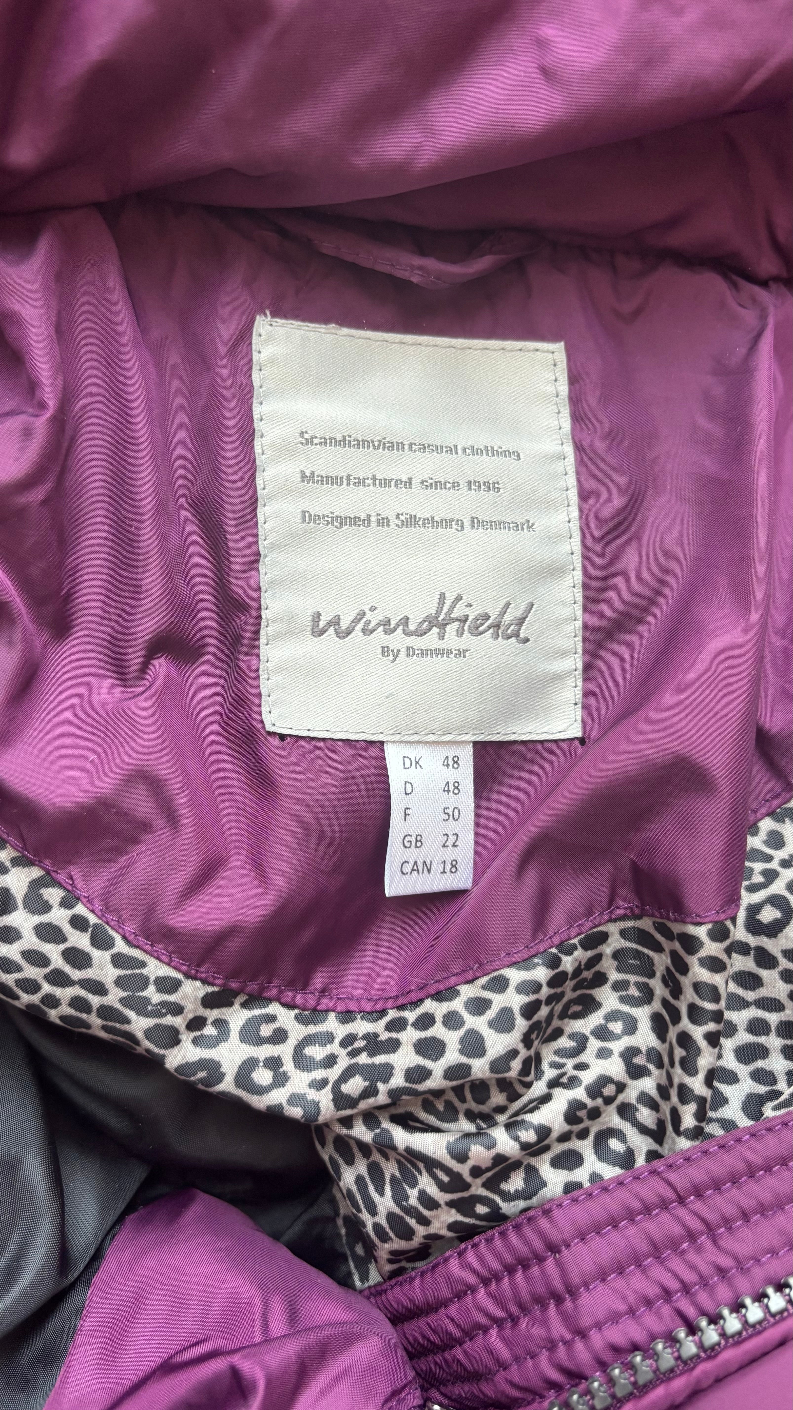Windfield quilted winter coat, EU 48/UK 22, wine, faux-fur hood, like new