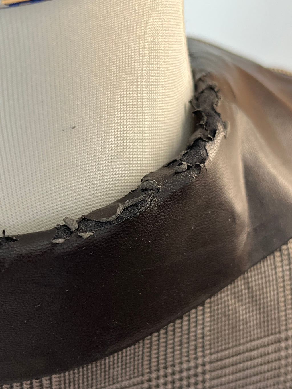 Sisley Blazer IT42 – Glencheck & Kunstleder, Zustand: Mangelhaft, Grau/Schwarz