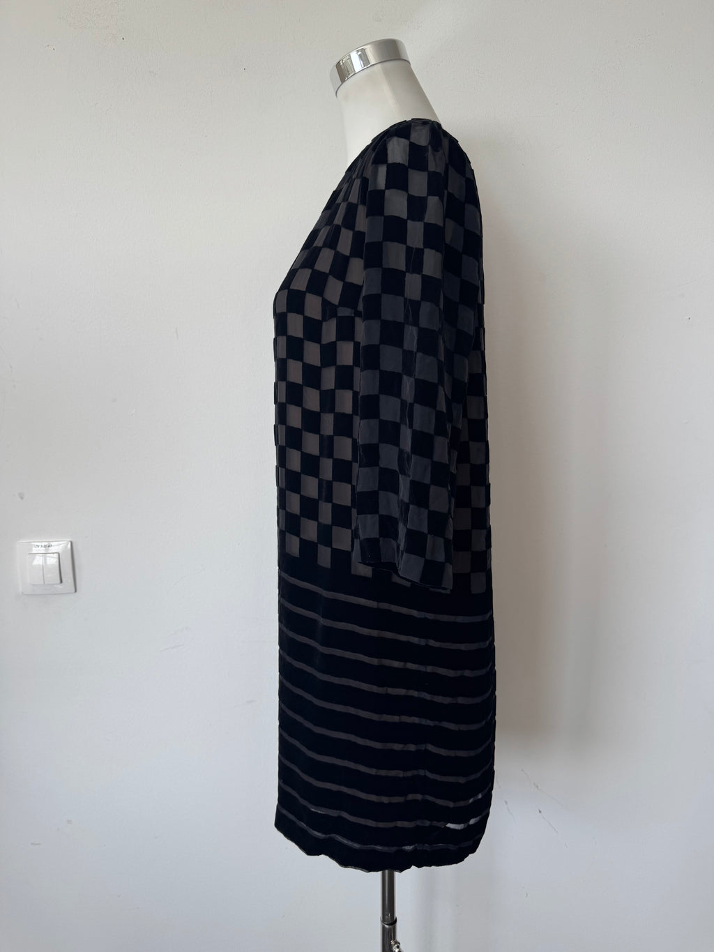 Stella McCartney Kleid Seide Kariert Schwarz Grau EU 40 Sehr Gut