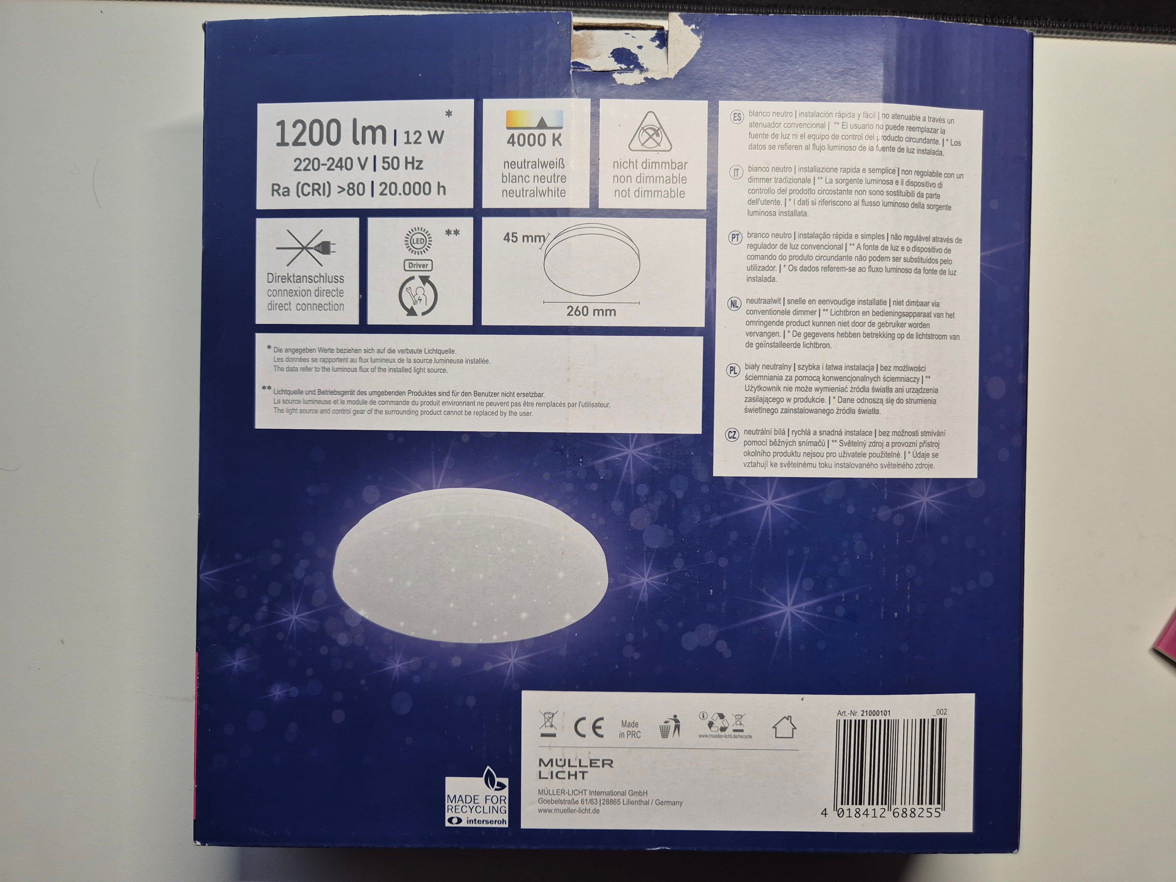 Müller Licht Reva Star LED Ceiling Light, 26cm, 1200lm, 4000K, Neutral White, Good