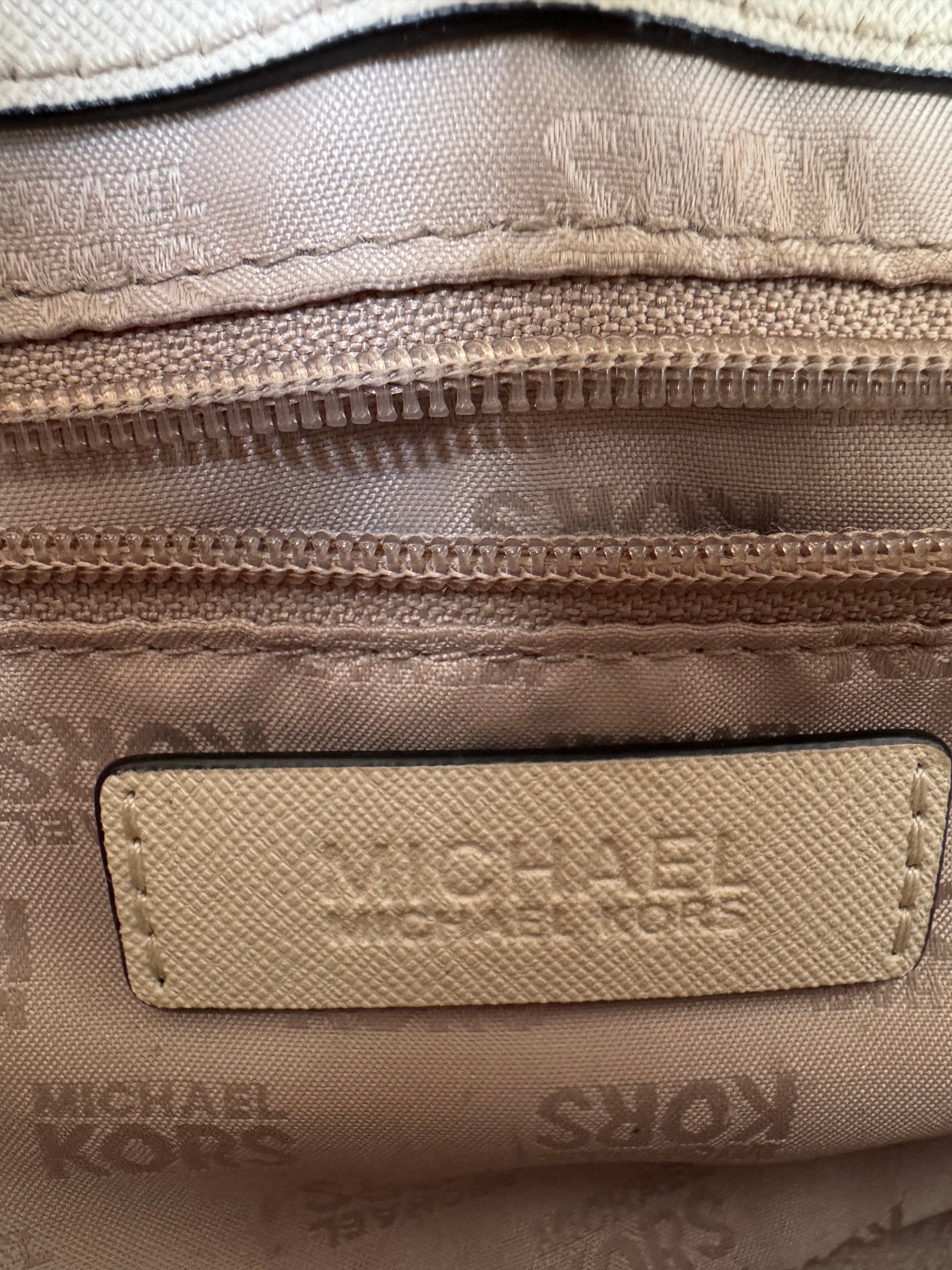 Michael Kors “Tina” Crossbody – Color-Block Saffiano Leather, Gold Hardware, Good