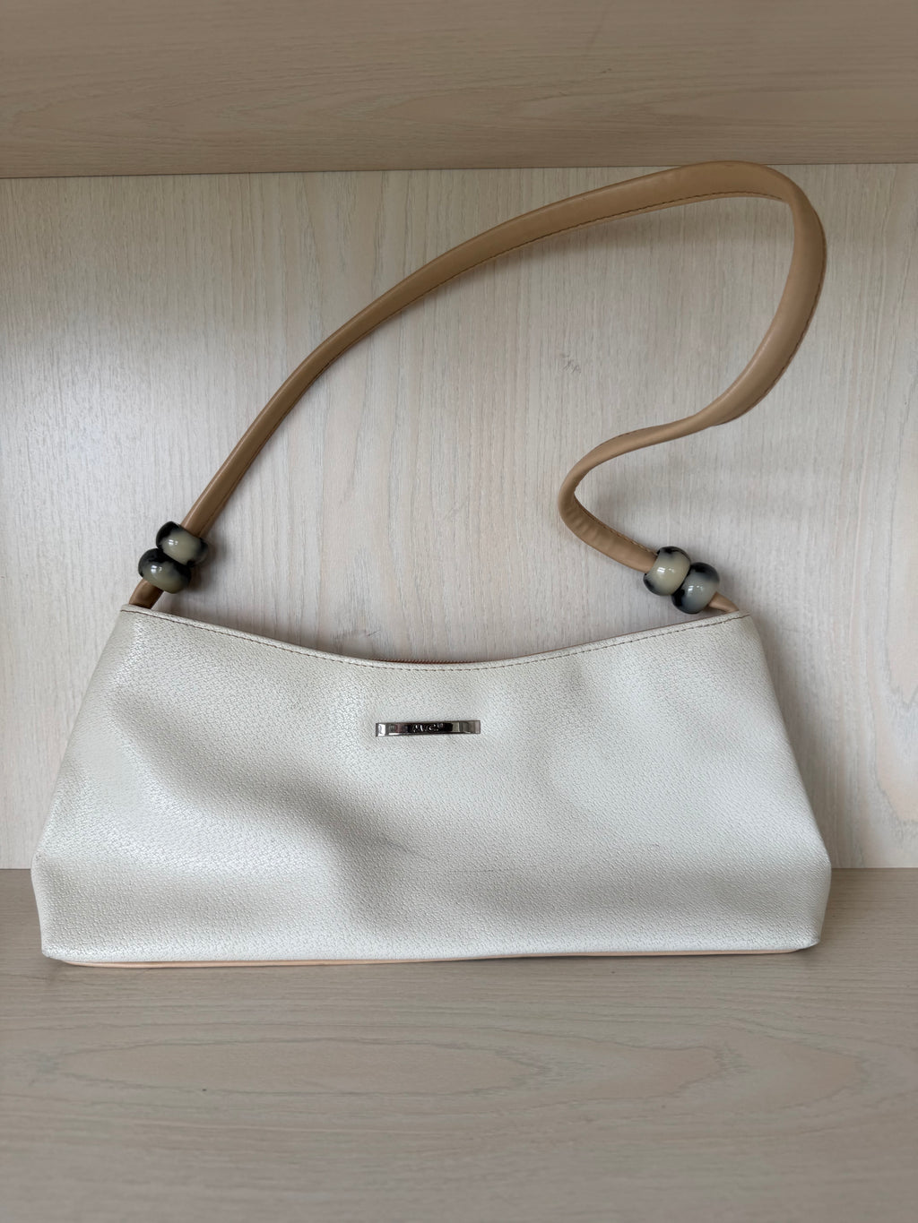 M.C Schultertasche – Synthetikleder, Elfenbein, Mittel, Gebraucht