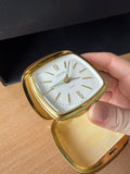 Vintage EUROPA Mechanical Travel Alarm Clock, 2 Jewels, Leather Case, Good