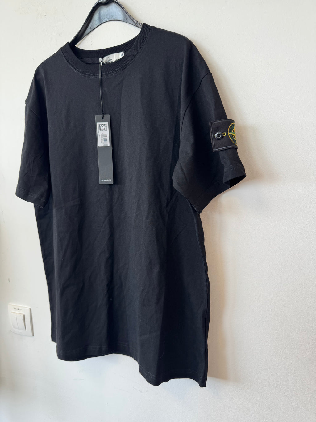 Stone Island Compass-Patch T-Shirt Schwarz M Baumwolle Neu mit Etikett