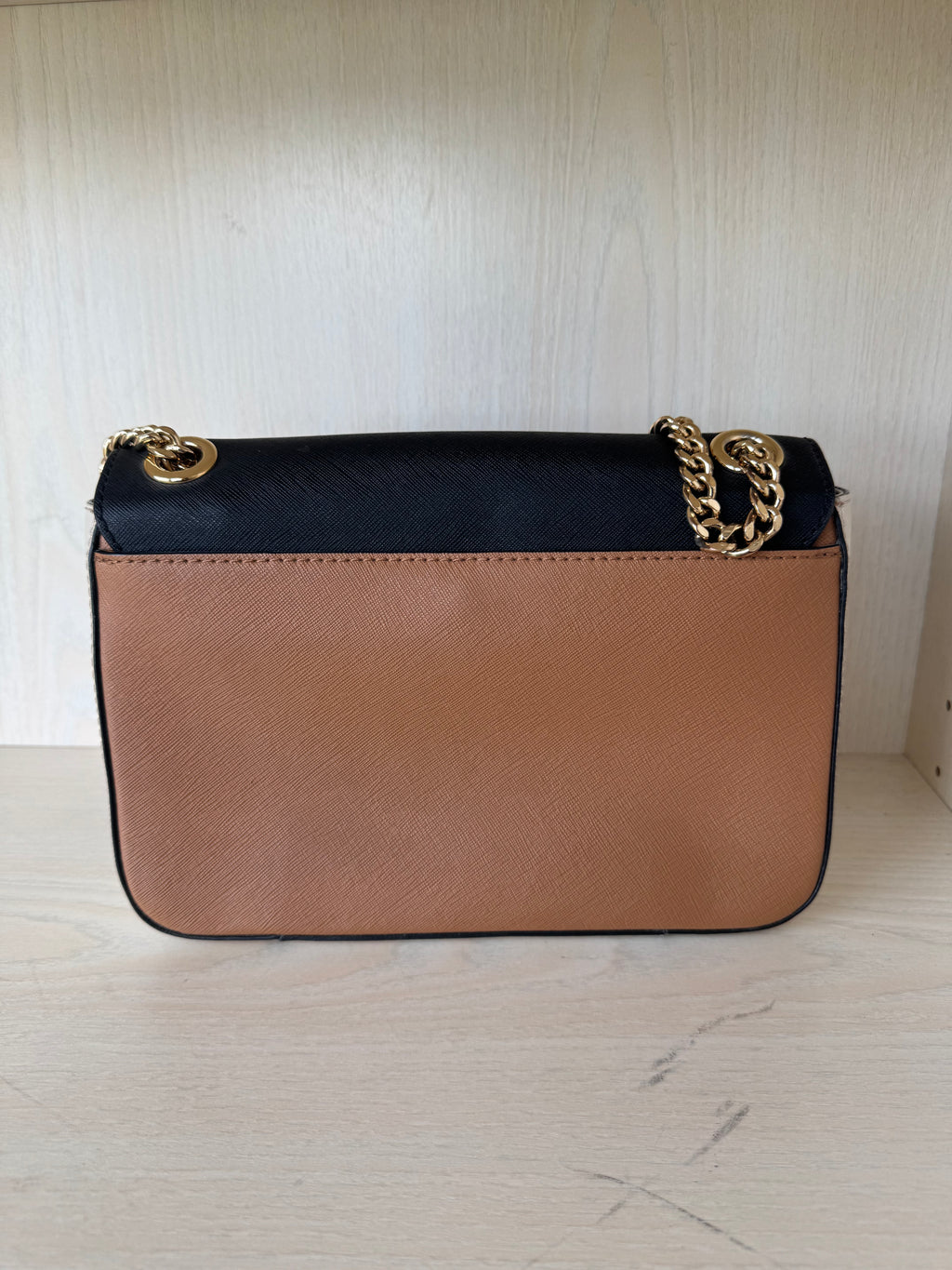 Michael Kors “Tina” Crossbody – Color-Block Saffiano Leather, Gold Hardware, Good