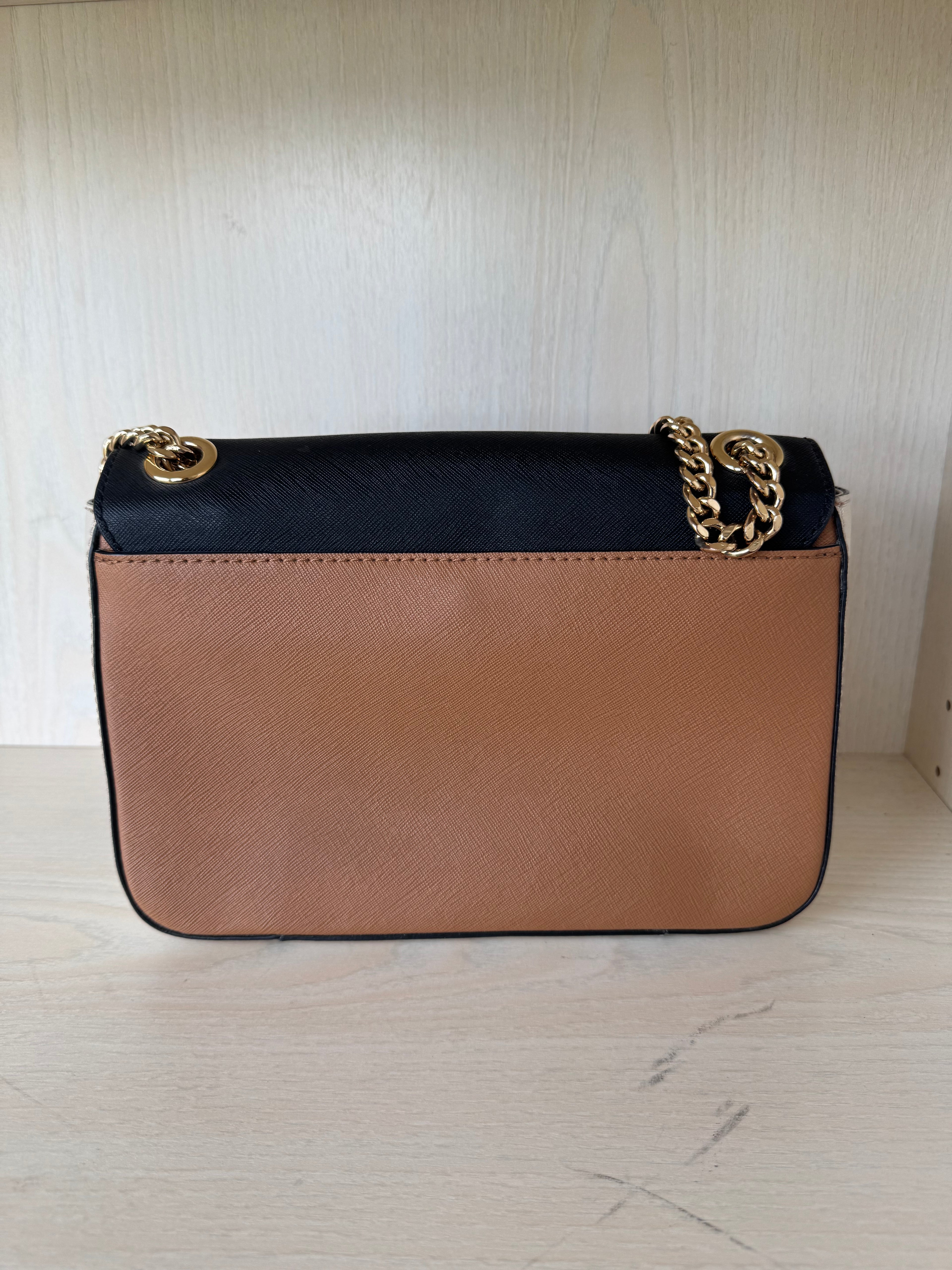 Michael Kors “Tina” Crossbody – Color-Block Saffiano Leather, Gold Hardware, Good