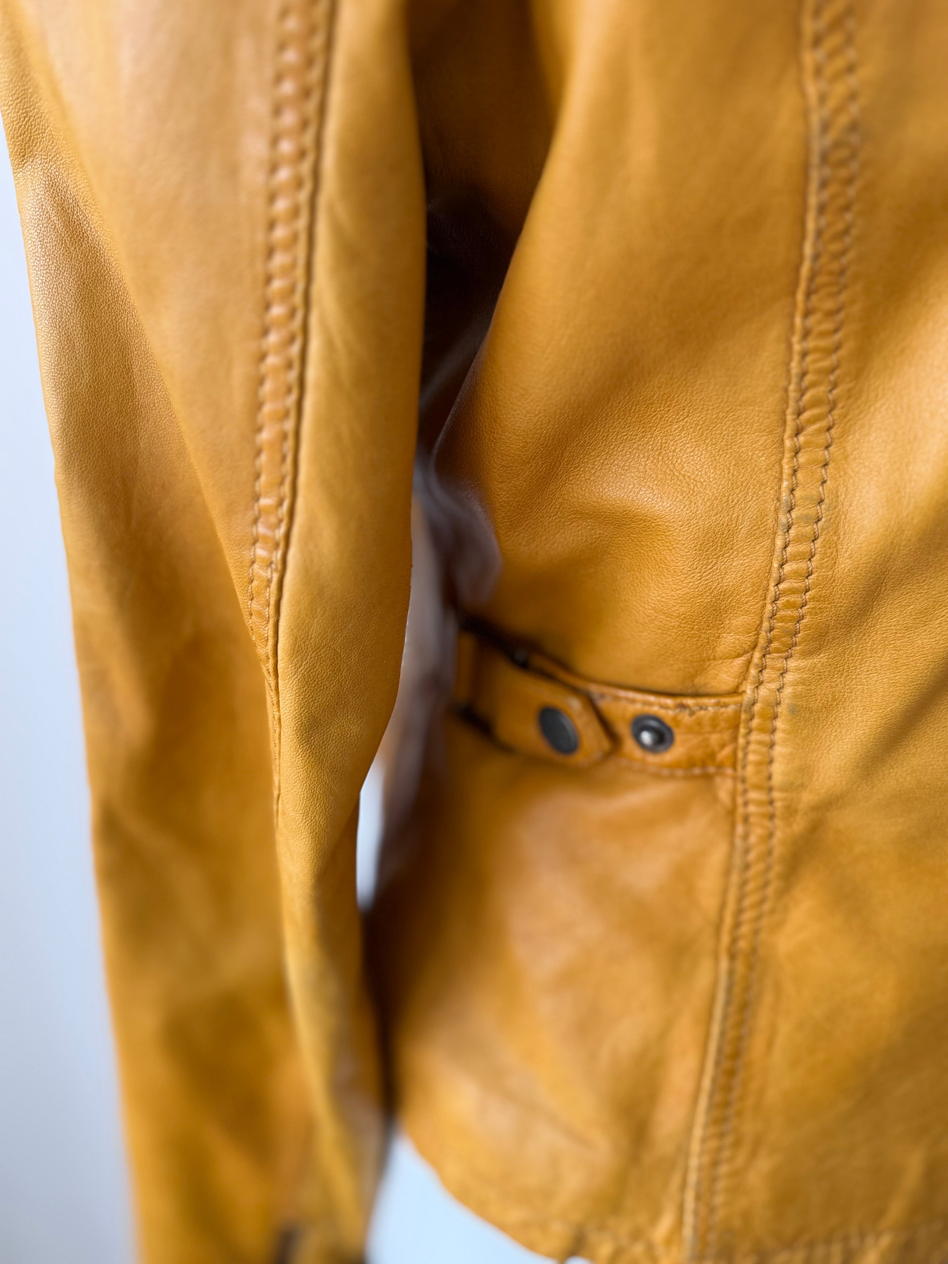 Chevirex Damen Bikerjacke – Echtleder, Gelb, Gr. 36, Guter Zustand